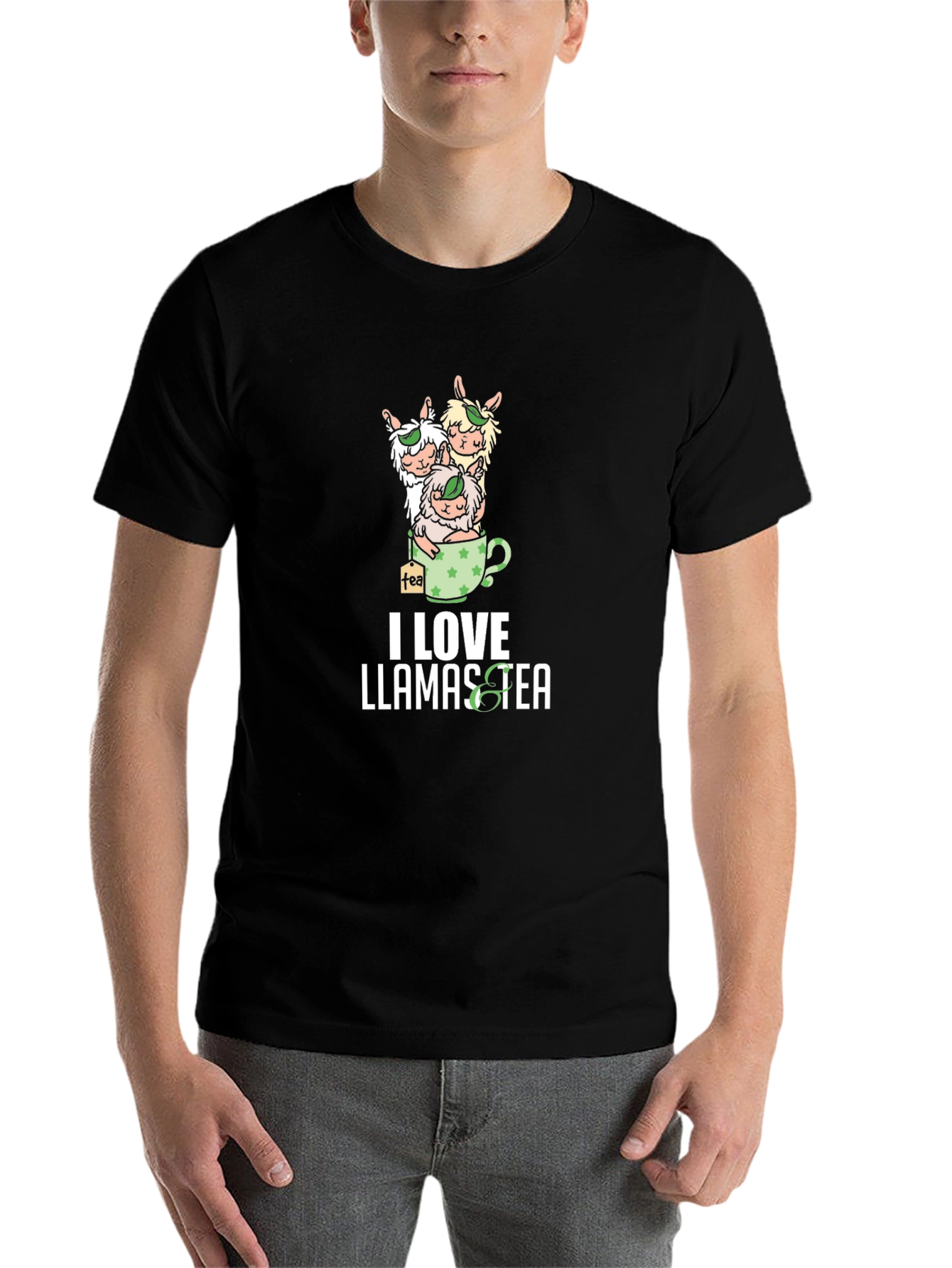 Black I Love Llamas Tea T-Shirt view 7