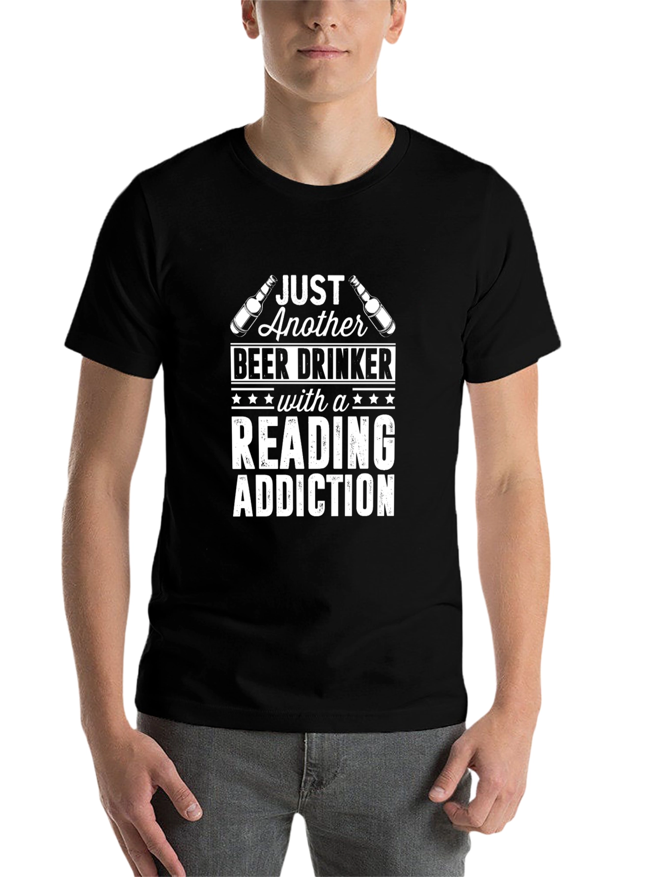 Black Beer Drinker Reading Addiction T-Shirt view 7
