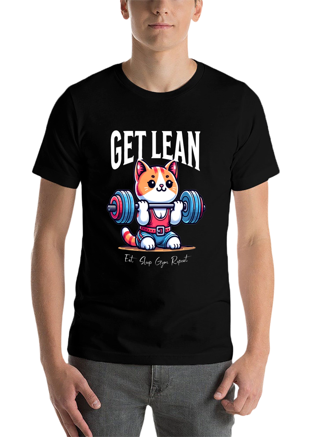 Black Get Lean Gym Cat T-Shirt view 7