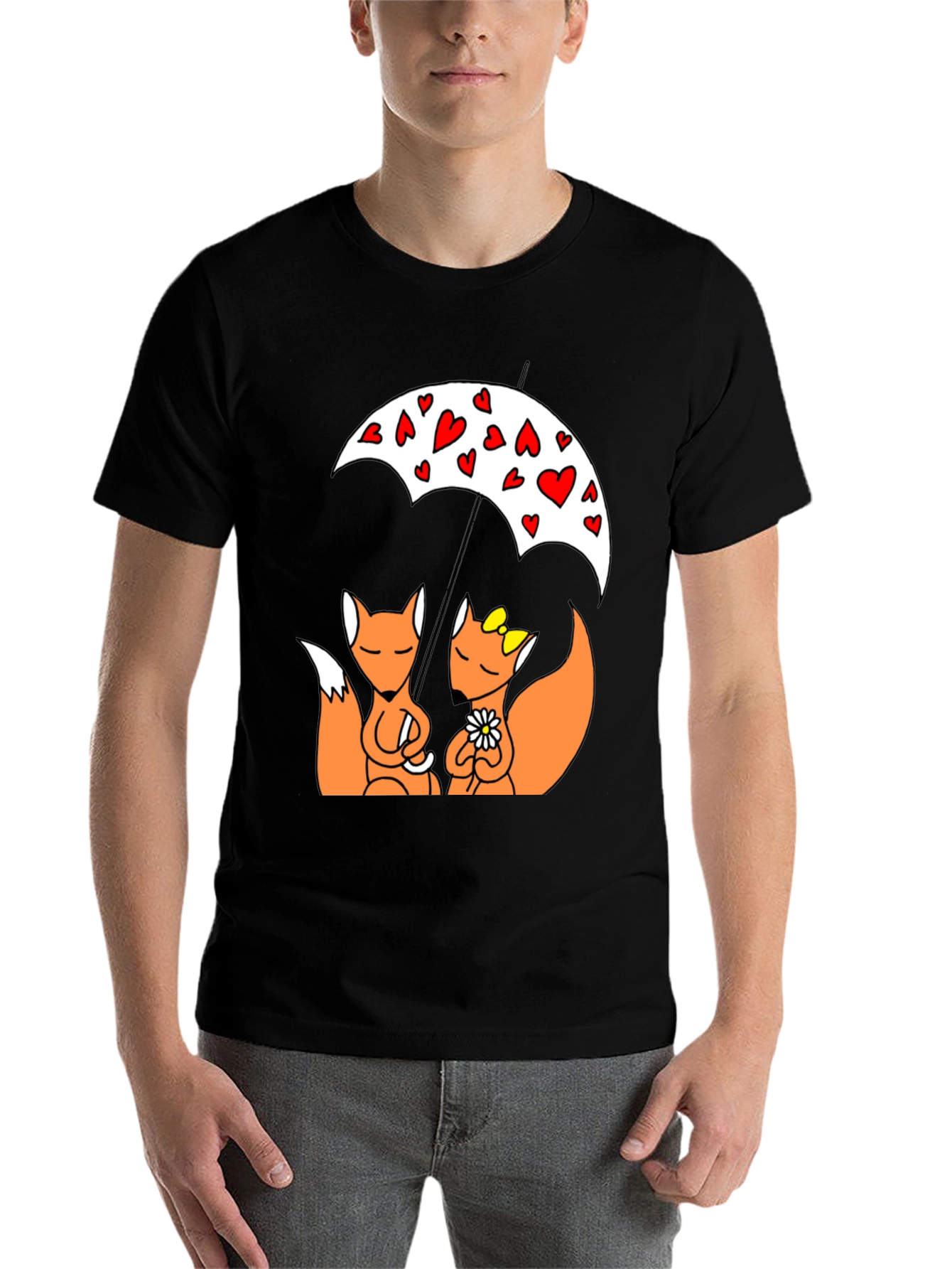 Black Foxes in Love T-Shirt - Cute Cartoon Design view 7