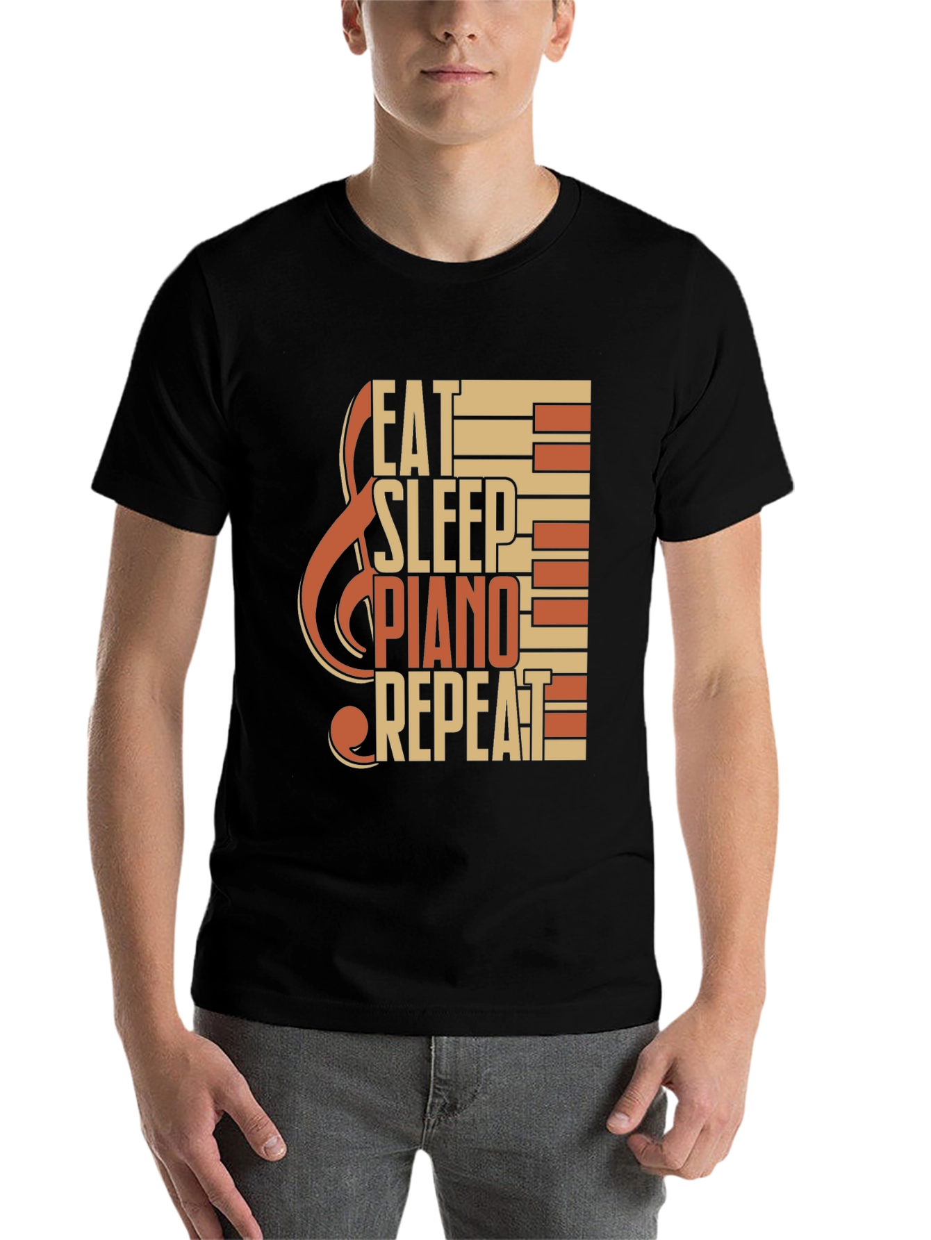 Black Eat Sleep Piano Repeat Graphic Tee view 7