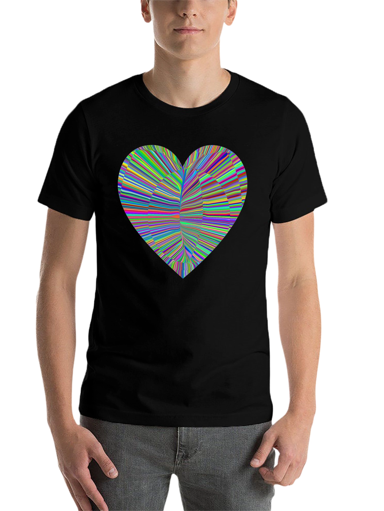 Black Colorful Heart Graphic Black T-Shirt view 7