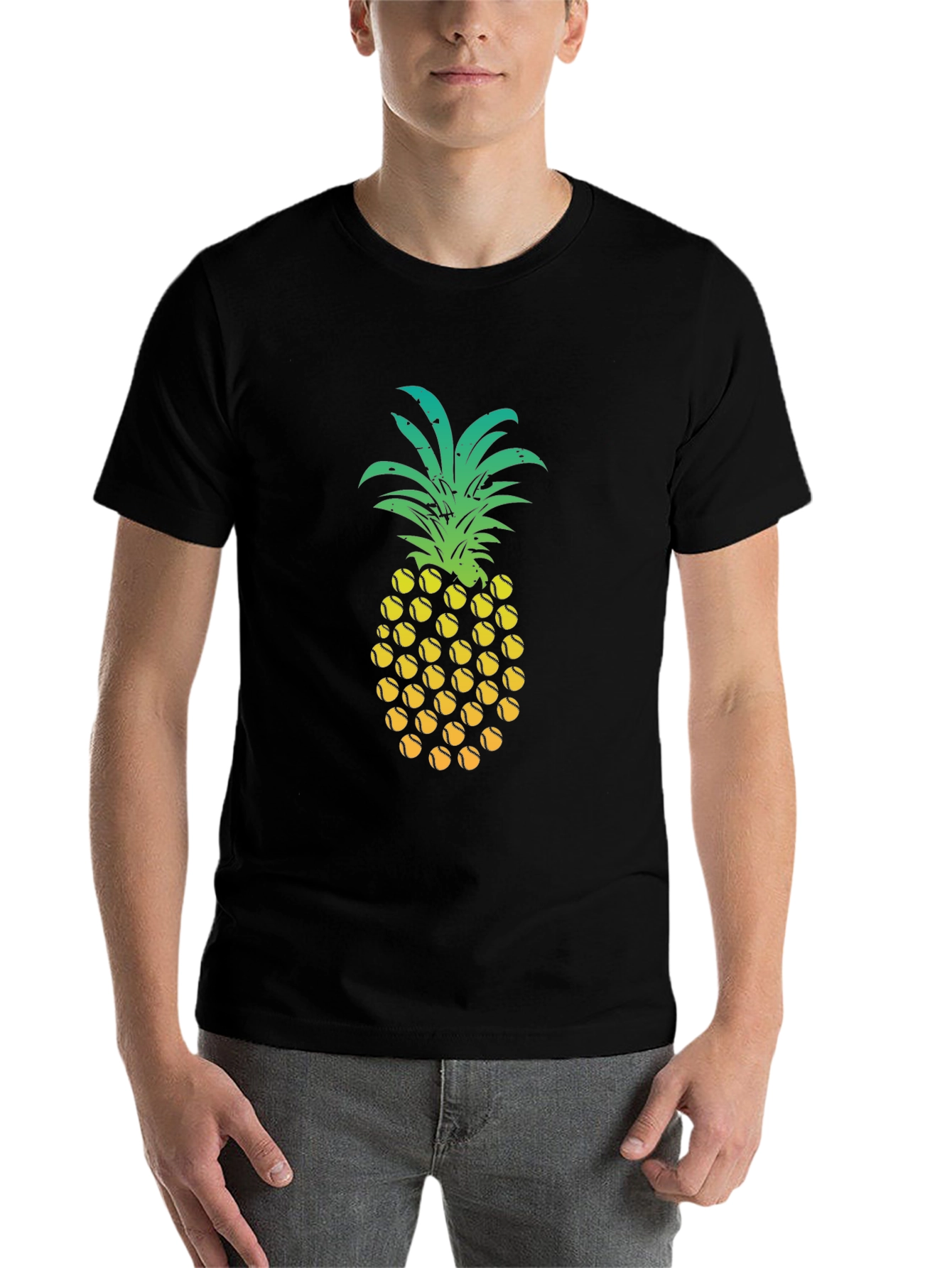 Black Pineapple Tennis Ball Graphic Tee - Fun Summer Shirt view 7