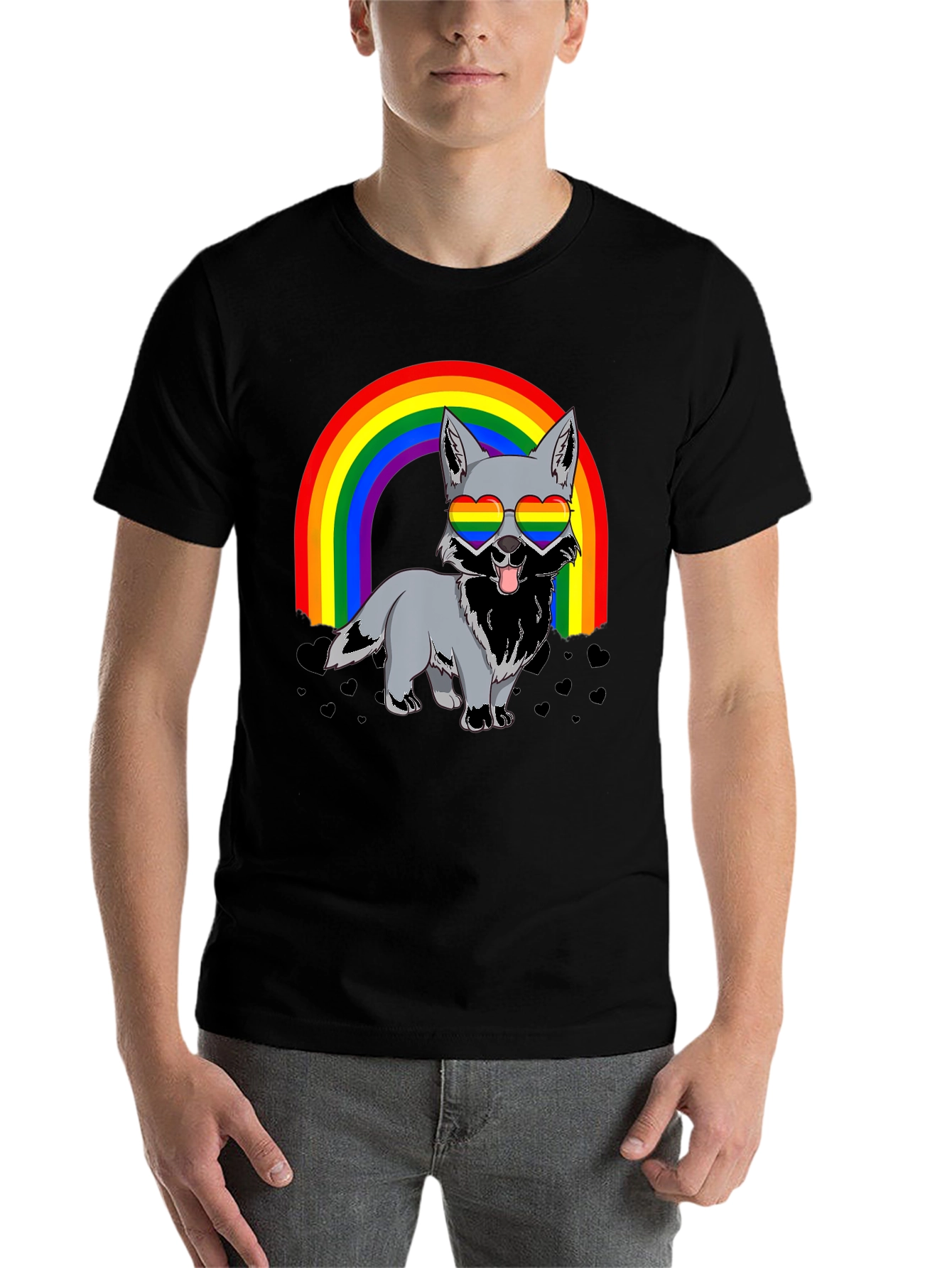 Black Rainbow Wolf Graphic T-Shirt - Pride Apparel view 7