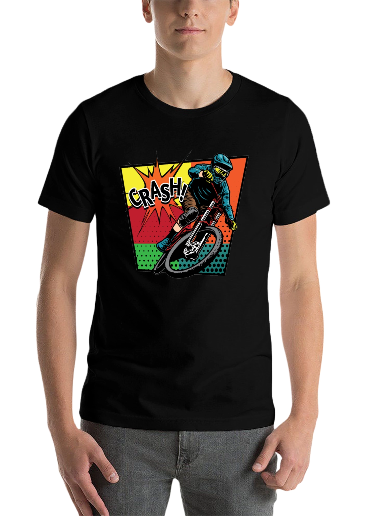 Black Men's Black Mountain Biking 'Crash!' Graphic T-Shirt view 7