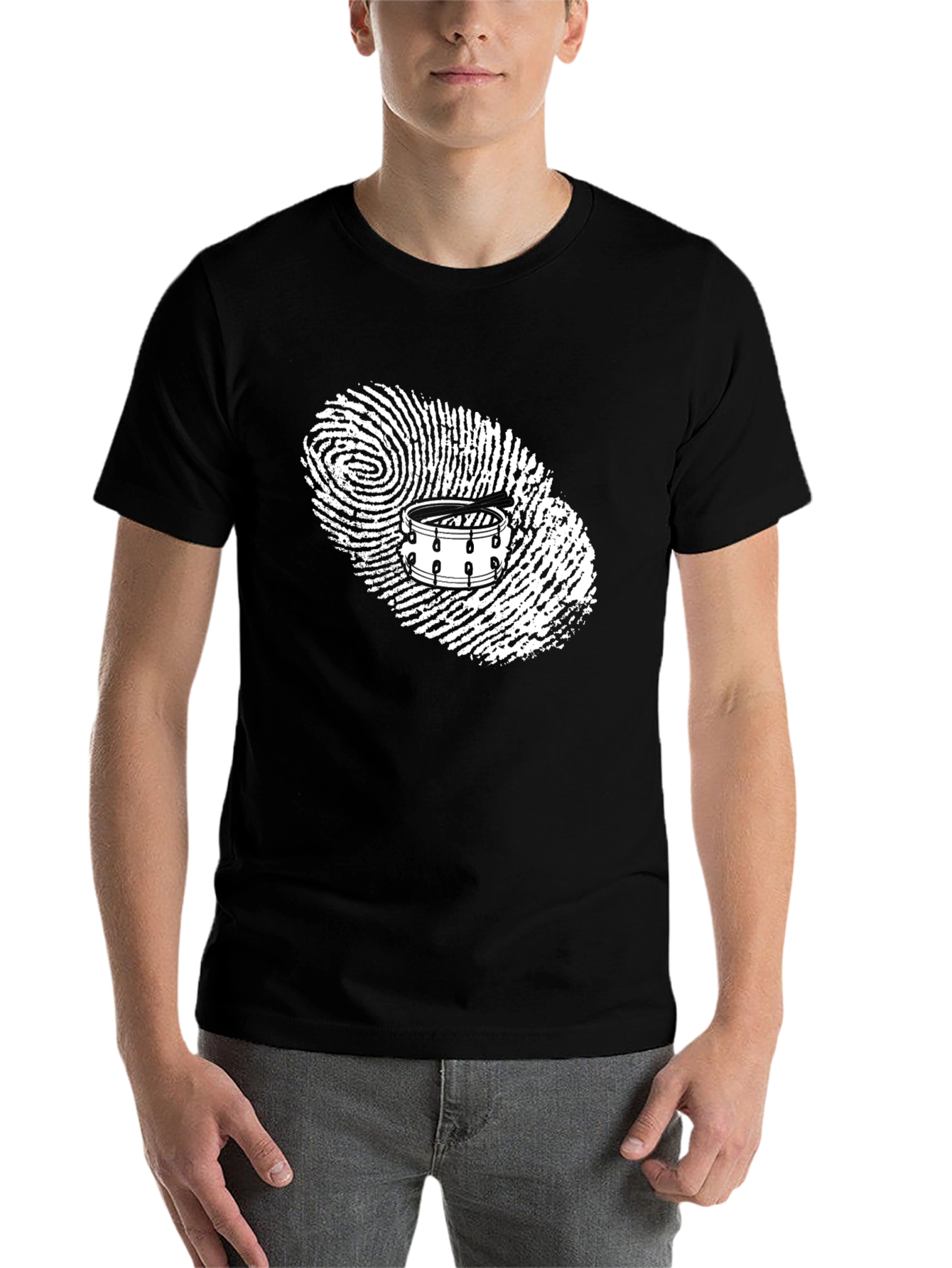 Black Drummer Fingerprint Black T-Shirt view 7