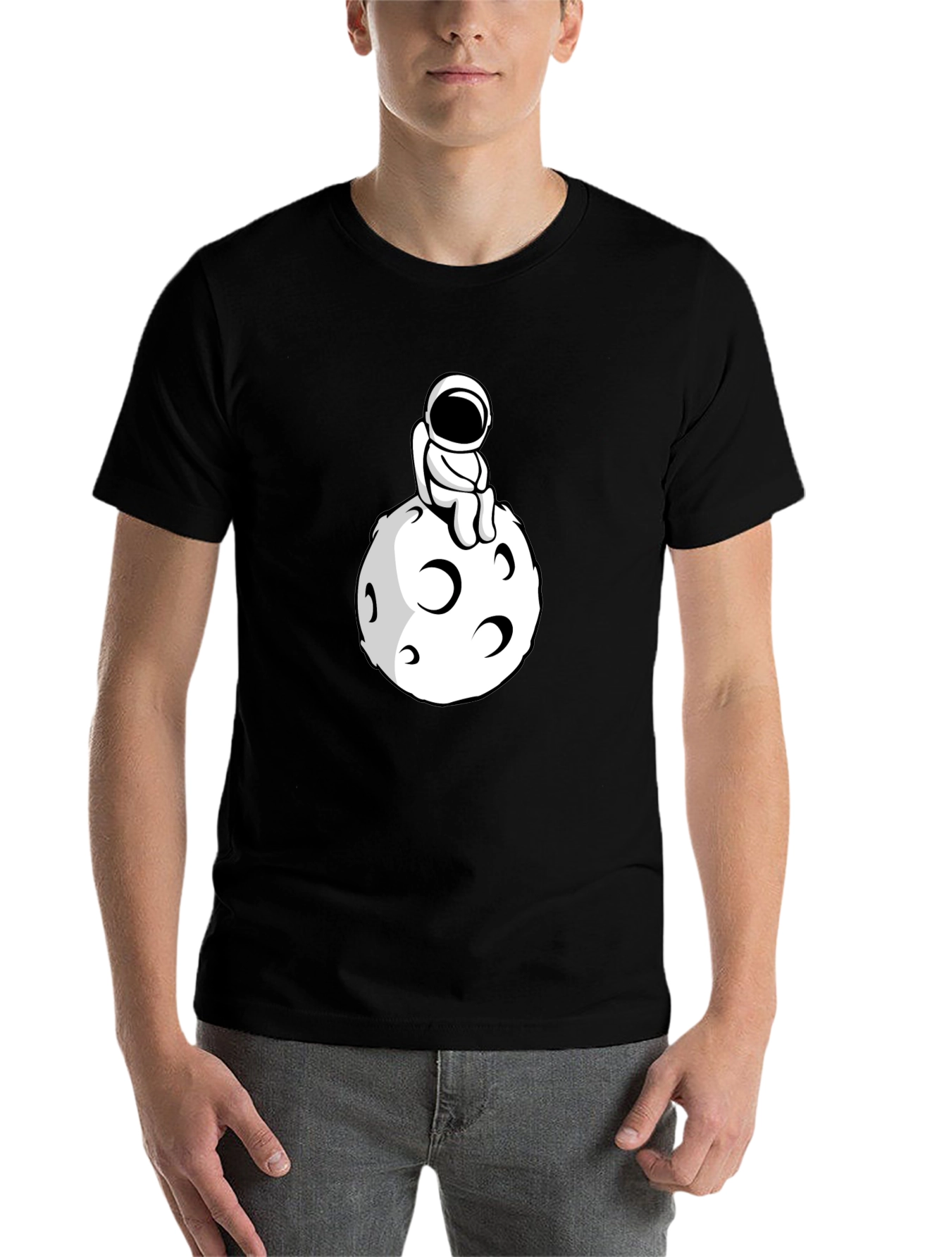 Black Astronaut on the Moon Black T-Shirt view 7