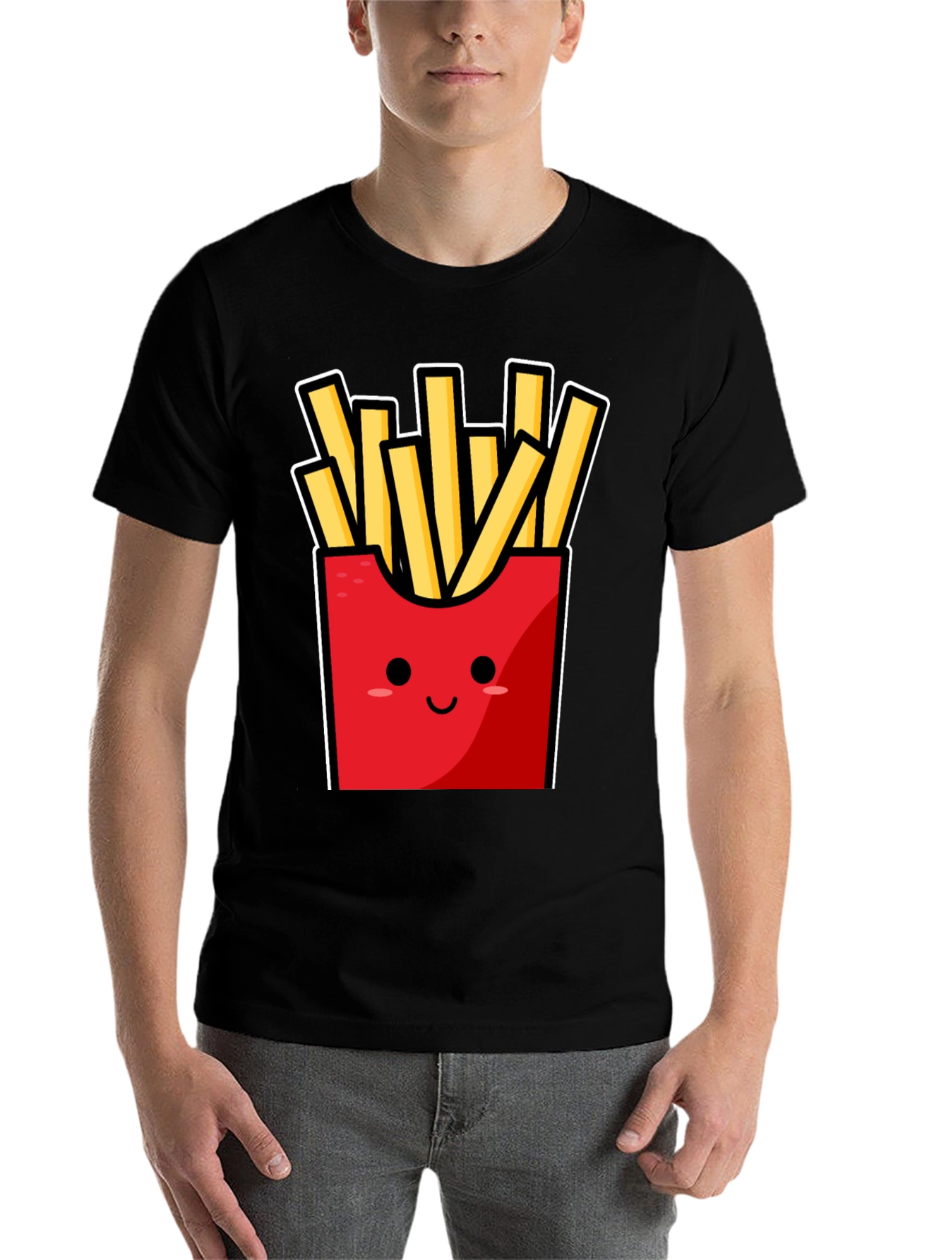 Black Funny Fries T-Shirt - Cute Cartoon Food Graphic Tee view 7