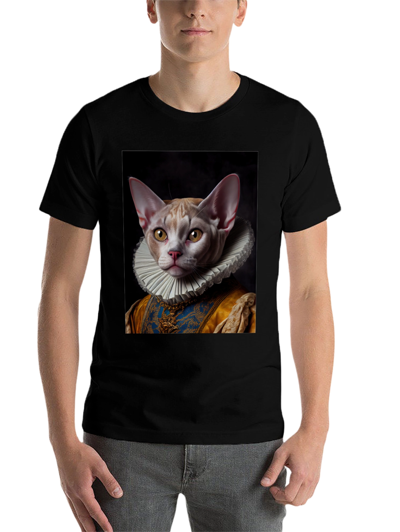 Black Renaissance Cat T-Shirt - Unique Artistic Design view 7