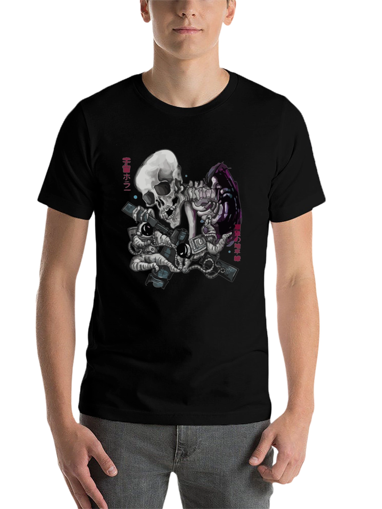 Black Skull Astronaut Black T-Shirt - Space Adventure view 7