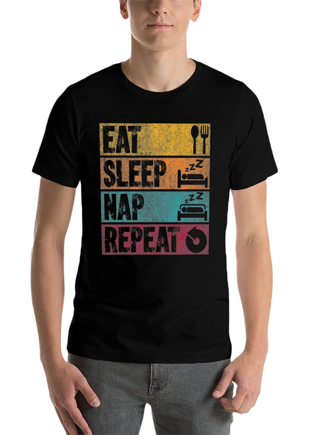 Black Eat Sleep Nap Repeat Graphic Tee view 7