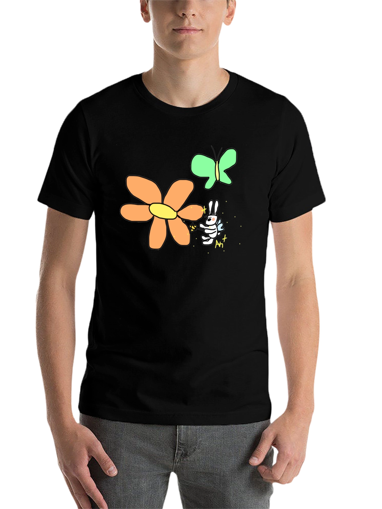 Black Men's Black Graphic Tee - Bunny Fairy view 7