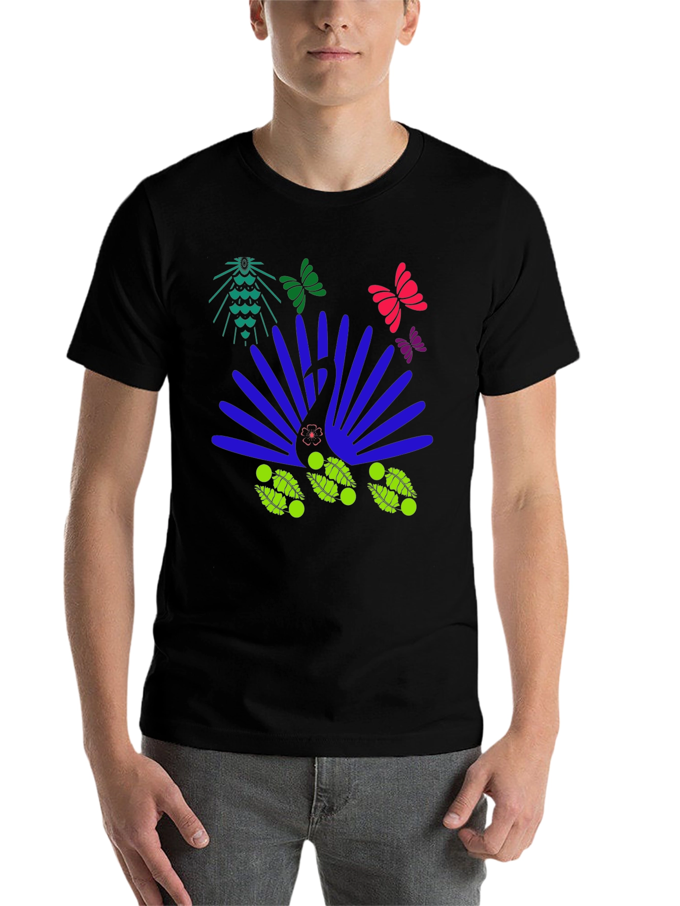 Black Abstract Peacock Graphic Tee view 7