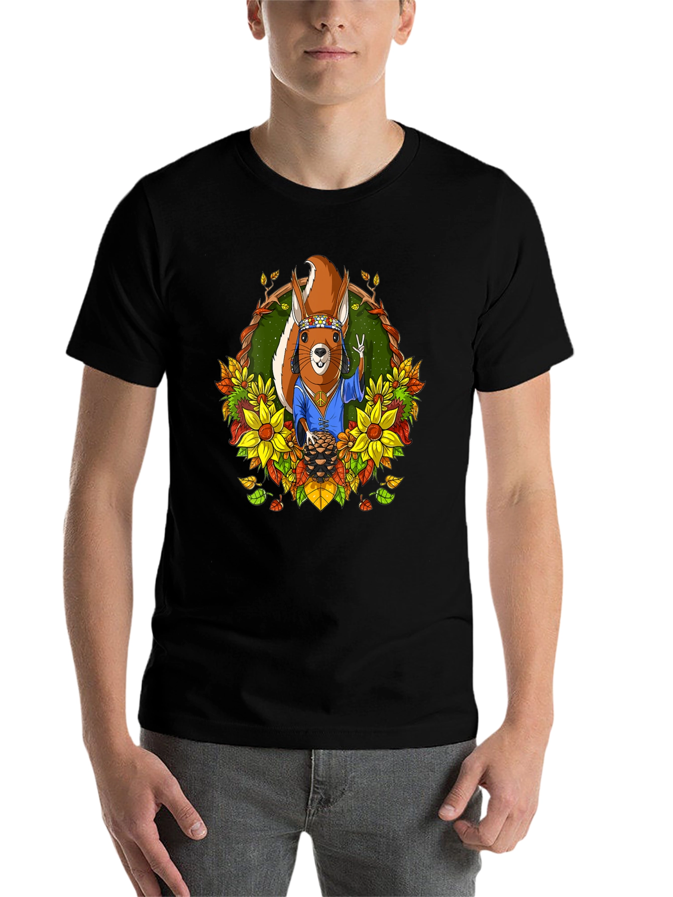 Black Hippie Squirrel T-Shirt: Peace, Love, & Nuts view 7
