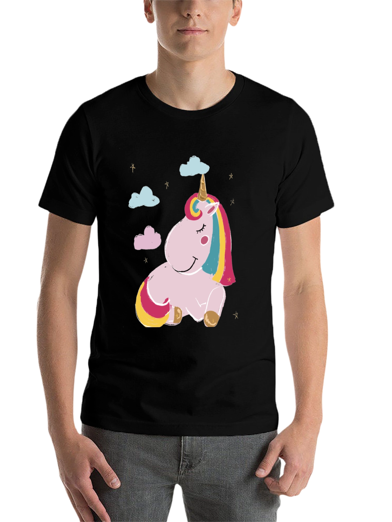 Black Unicorn Graphic Tee - Black Cotton Casual T-Shirt view 7