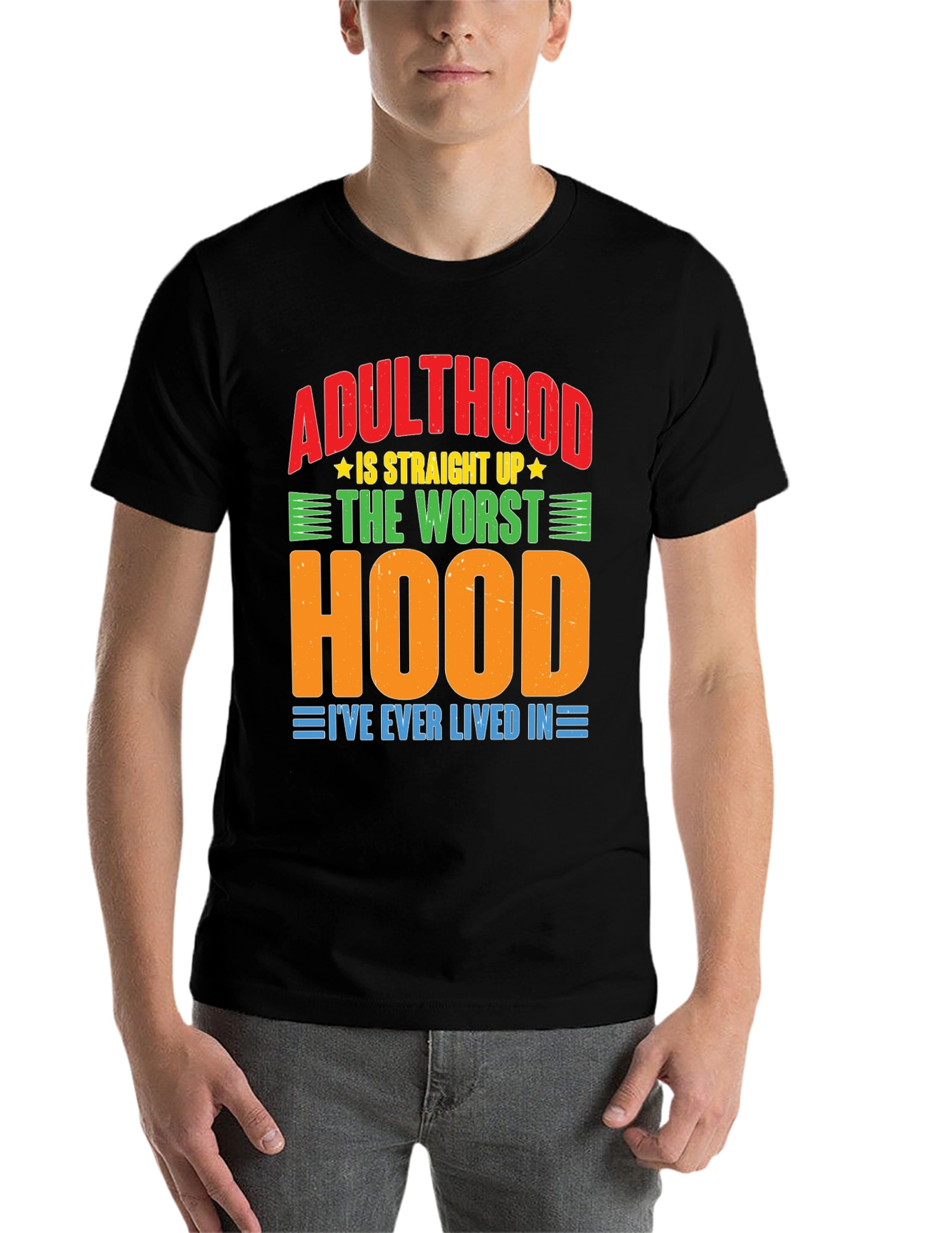 Black Adulthood Worst Hood Graphic T-Shirt view 7