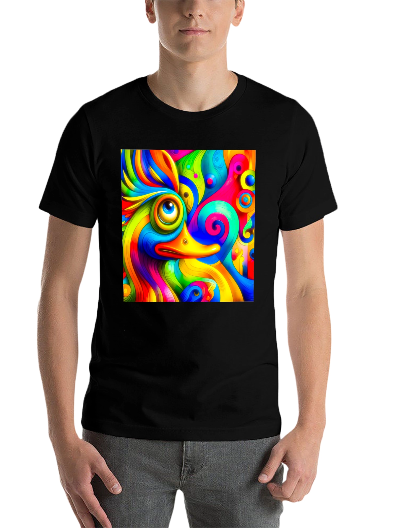 Black Psychedelic Duck Graphic Tee - Vibrant Colors view 7