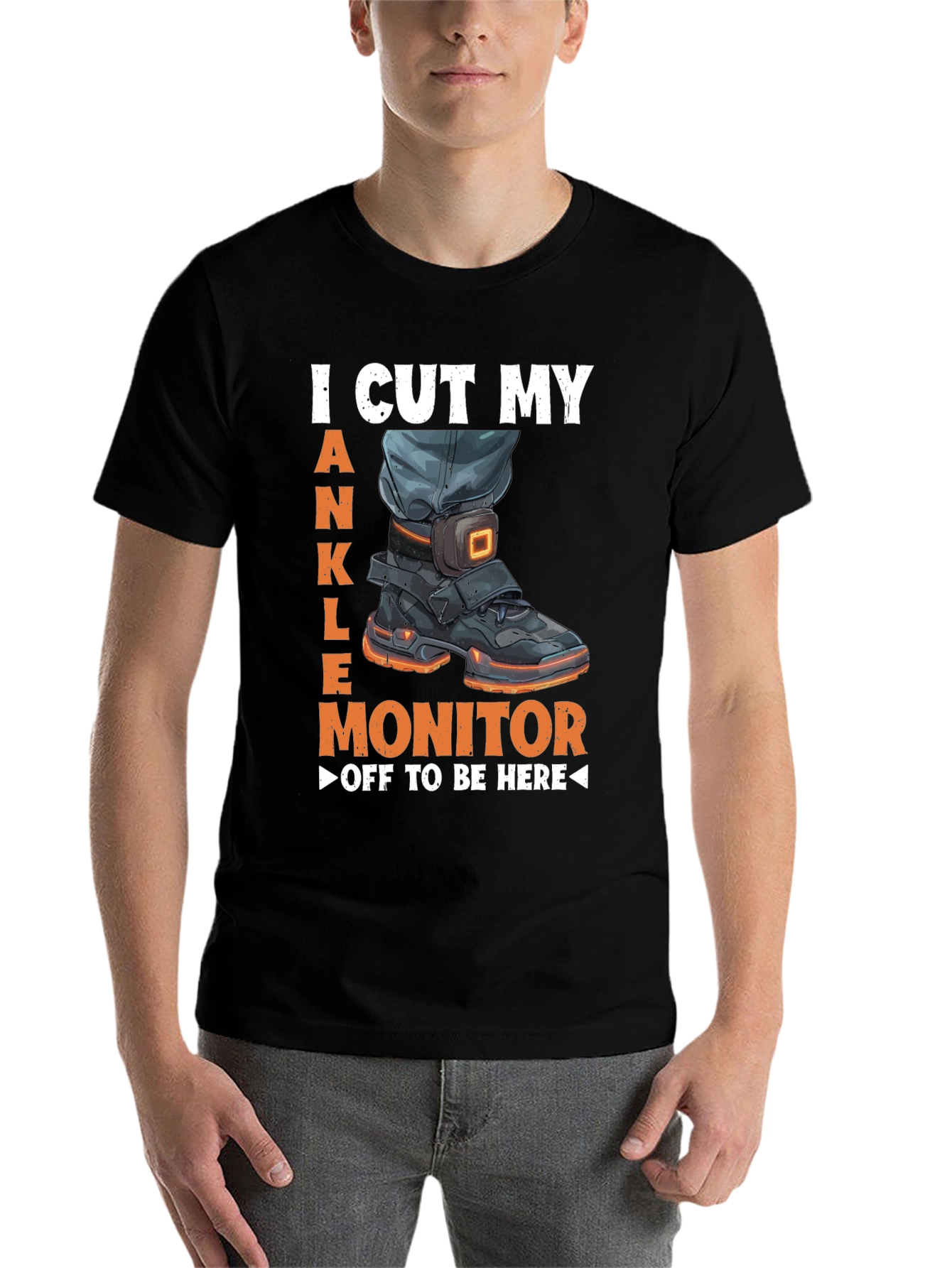 Black Ankle Monitor Cut Off T-Shirt Funny Humor Novelty Tee view 7