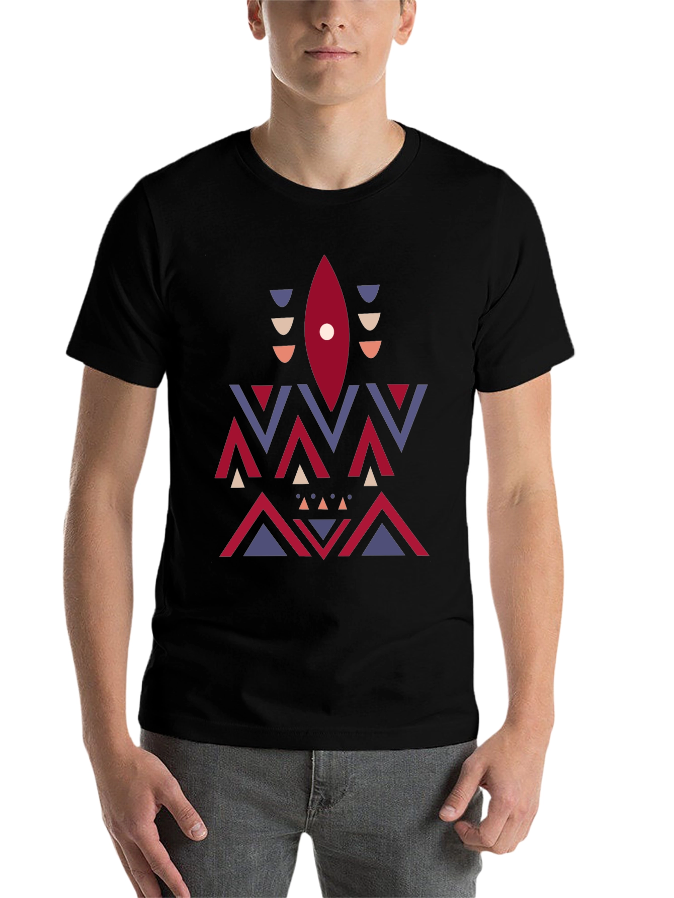 Black Geometric Aztec Print Tee - Stylish Men's Black T-Shirt view 7