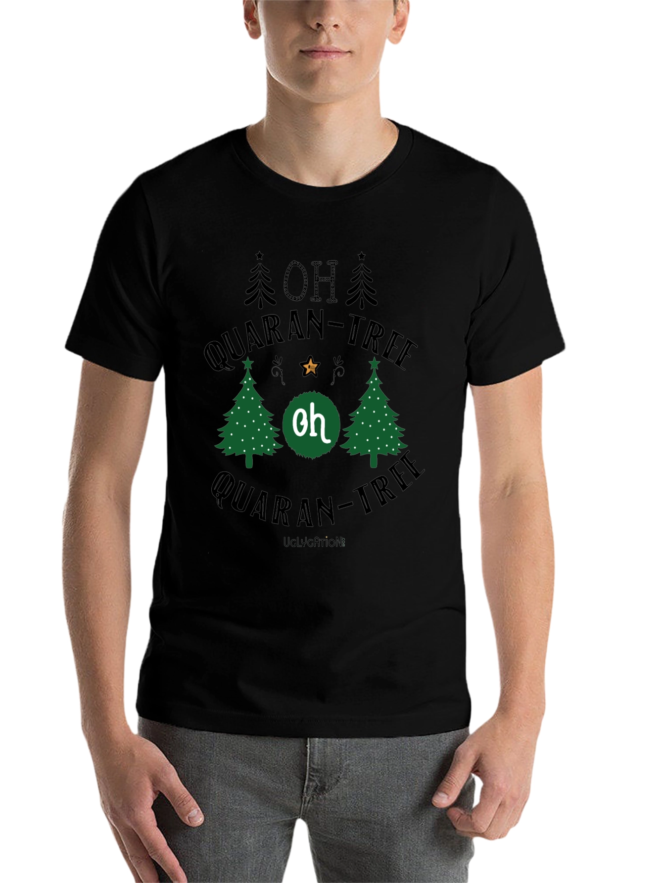 Black Oh Quaran-Tree Black Cotton T-Shirt view 7