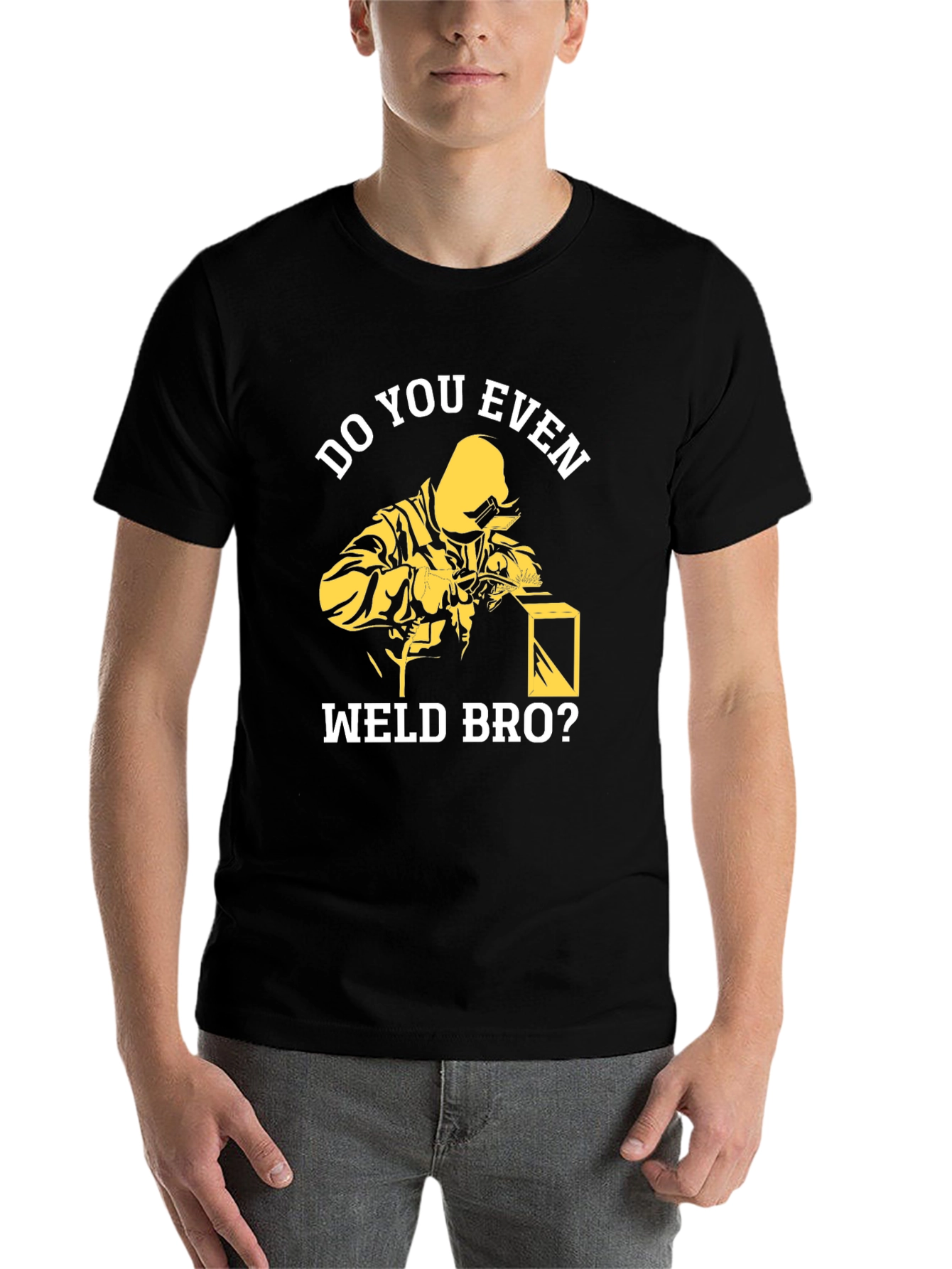 Black Do You Even Weld Bro? Black Cotton Graphic T-Shirt view 7