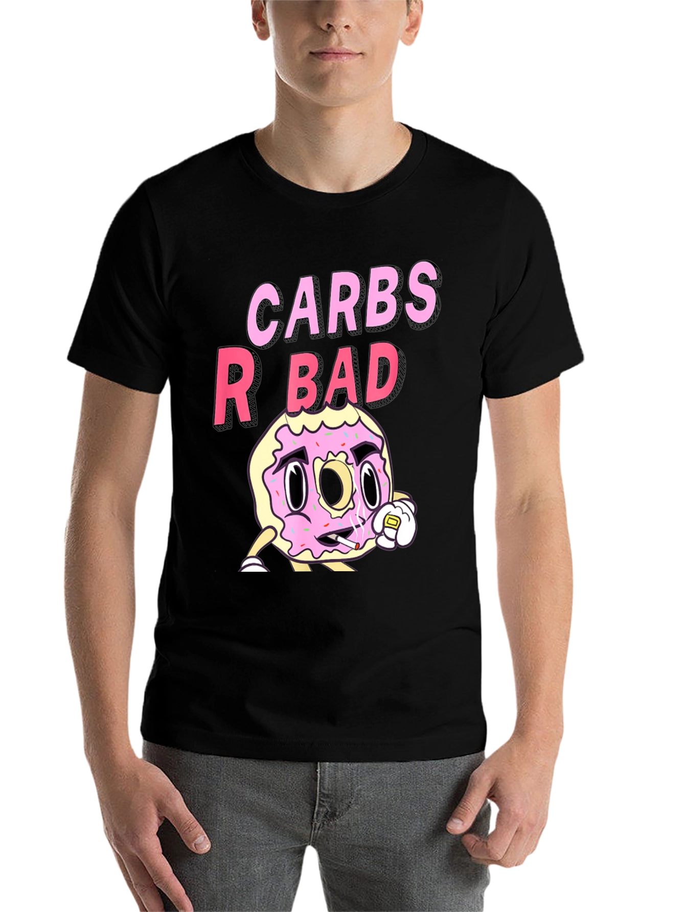 Black Carbs R Bad T-Shirt Funny Donut Design view 7
