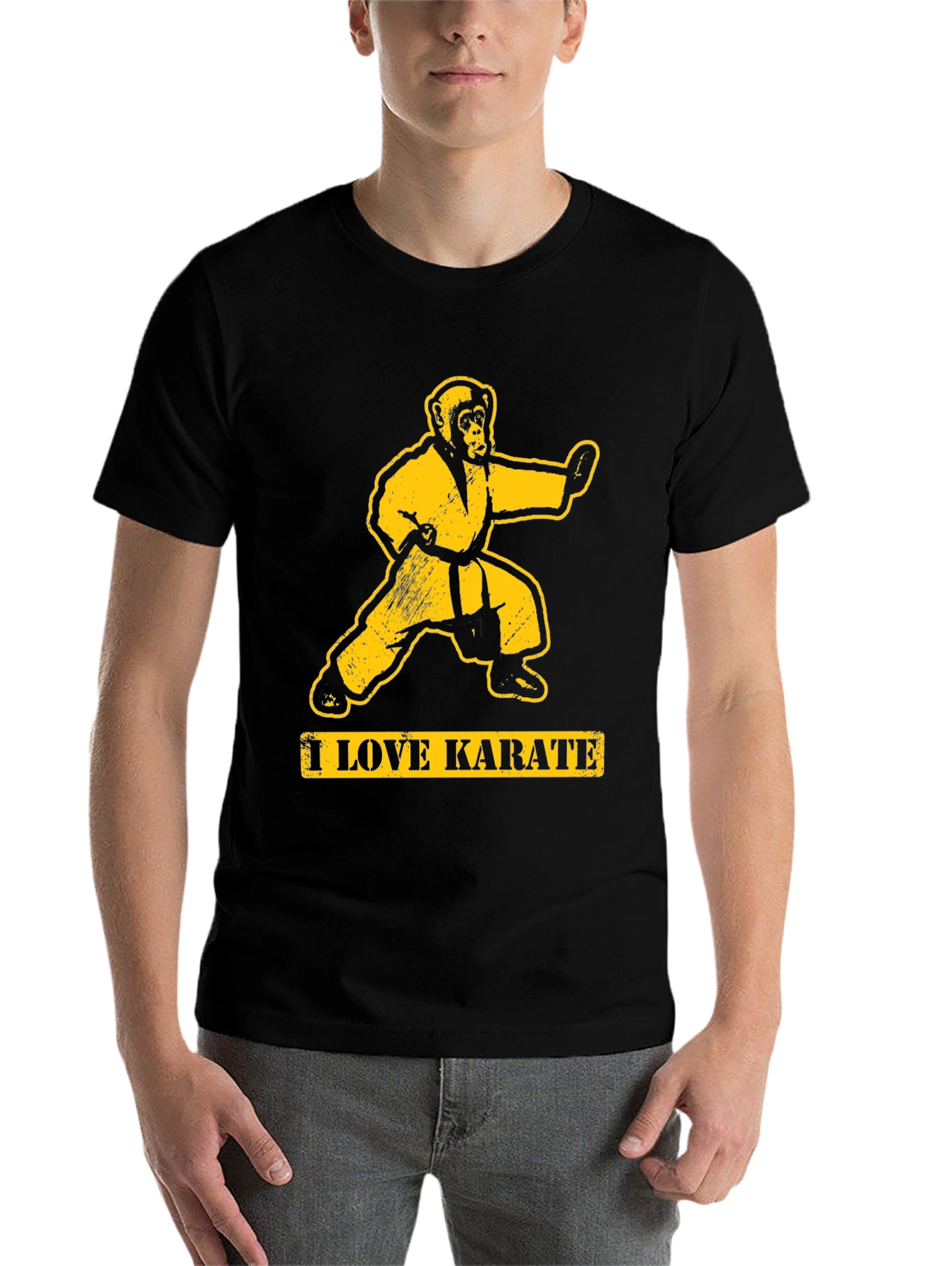 Black I Love Karate Monkey Graphic T-Shirt view 7