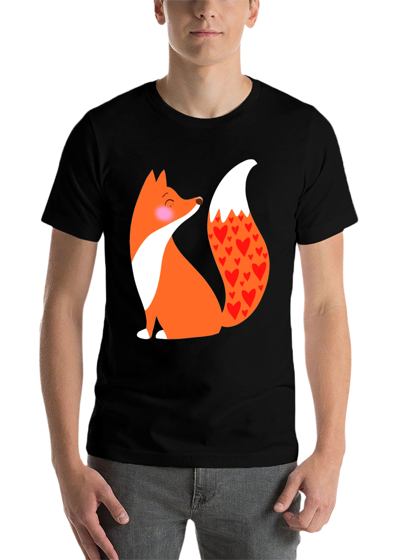 Black Fox with Hearts T-Shirt - Cute & Stylish Animal Tee view 7