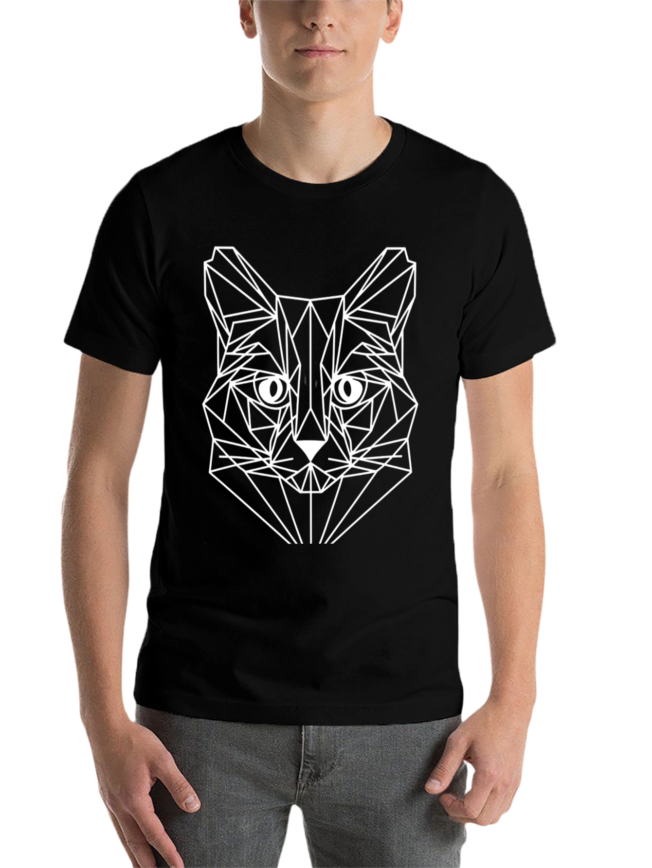 Black Geometric Cat T-Shirt - Modern Art Tee view 7