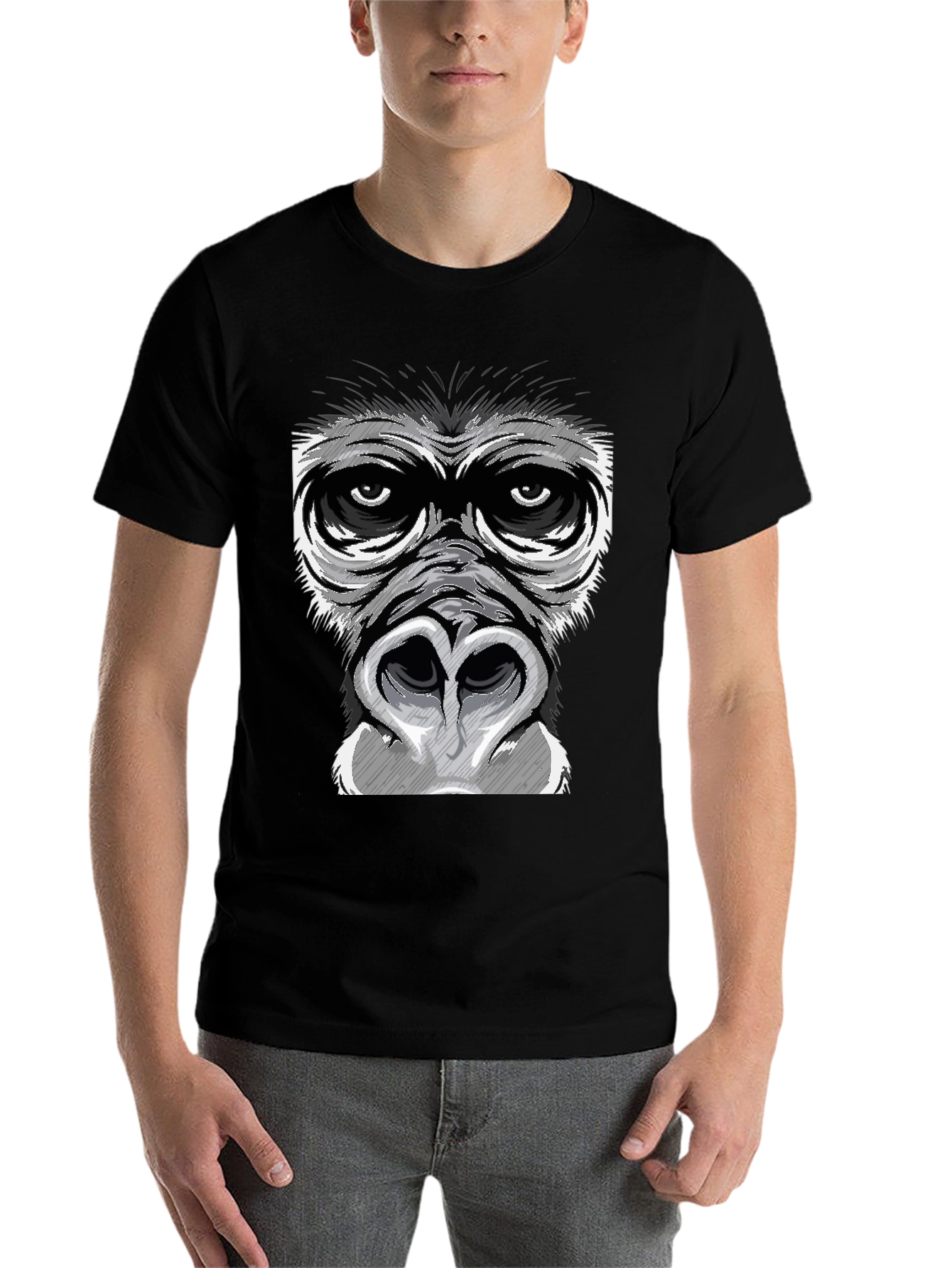 Black Gorilla Face Graphic Print Black T-Shirt view 7