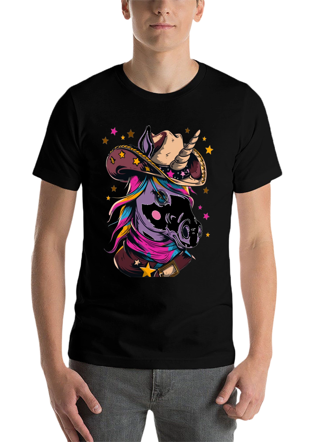 Black Cowboy Unicorn T-Shirt - Western Style Tee view 7