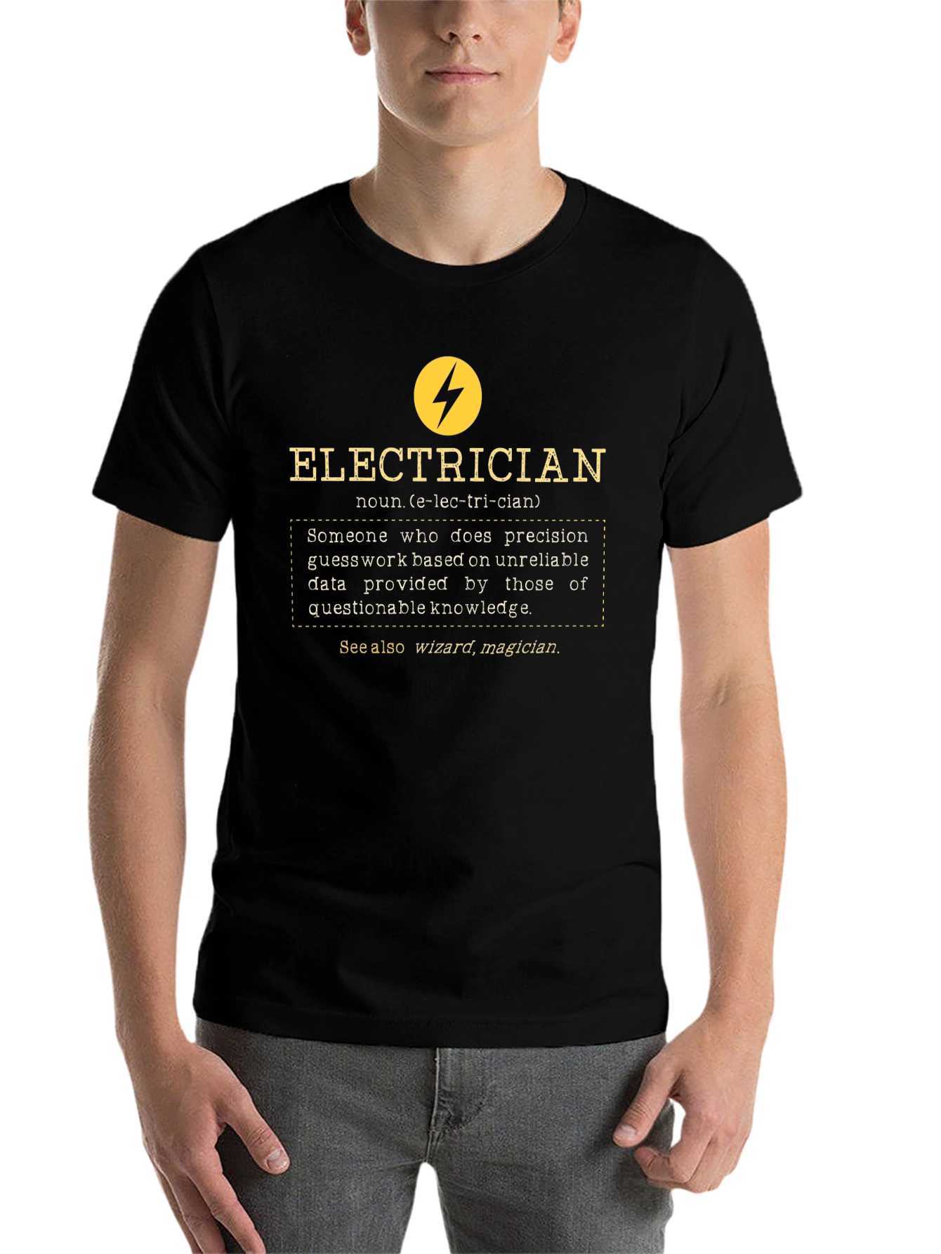Black Electrician Definition Graphic Tee - Black view 7