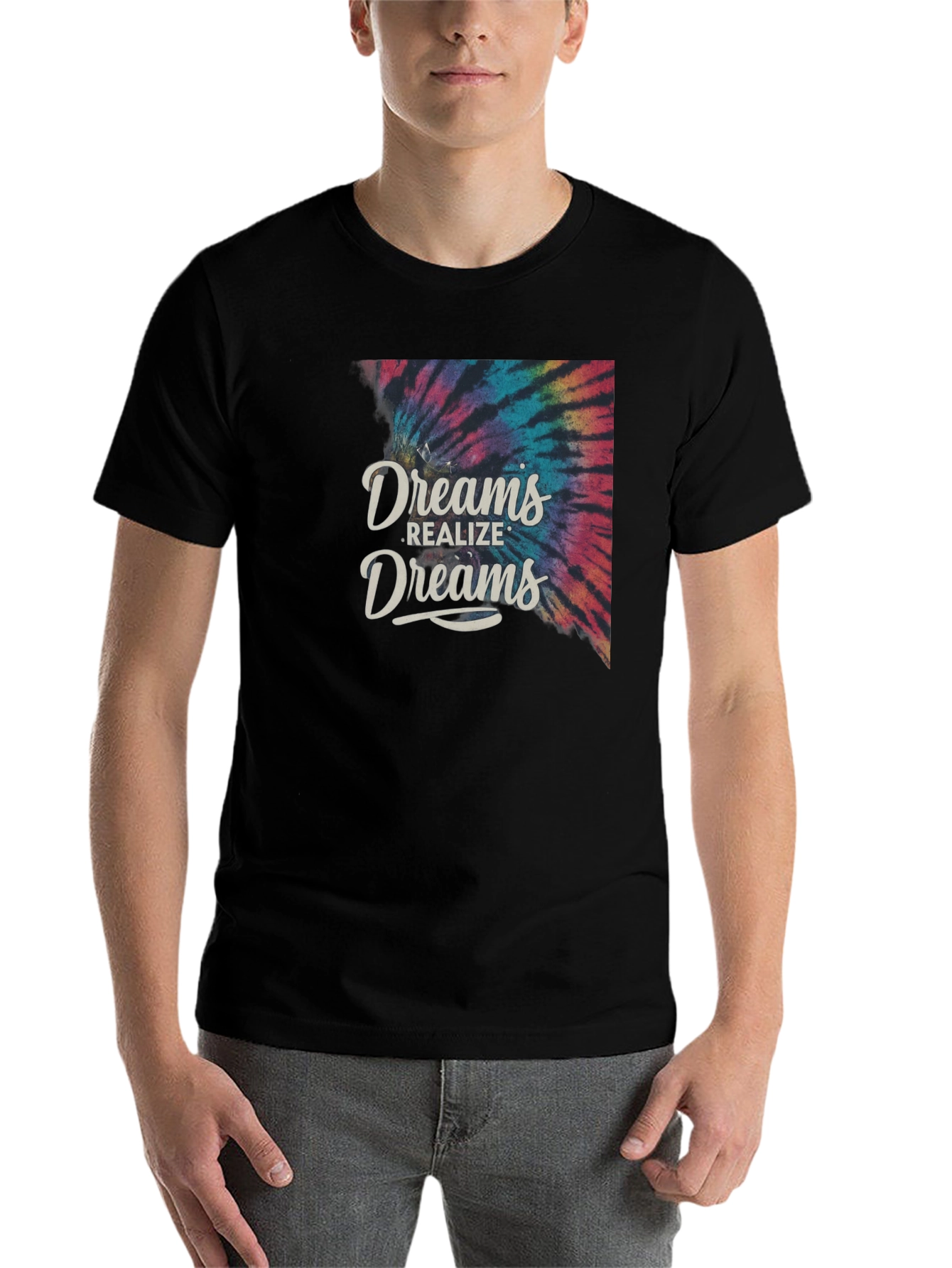 Black Dreams Realize Dreams Tie-Dye Graphic T-Shirt view 7