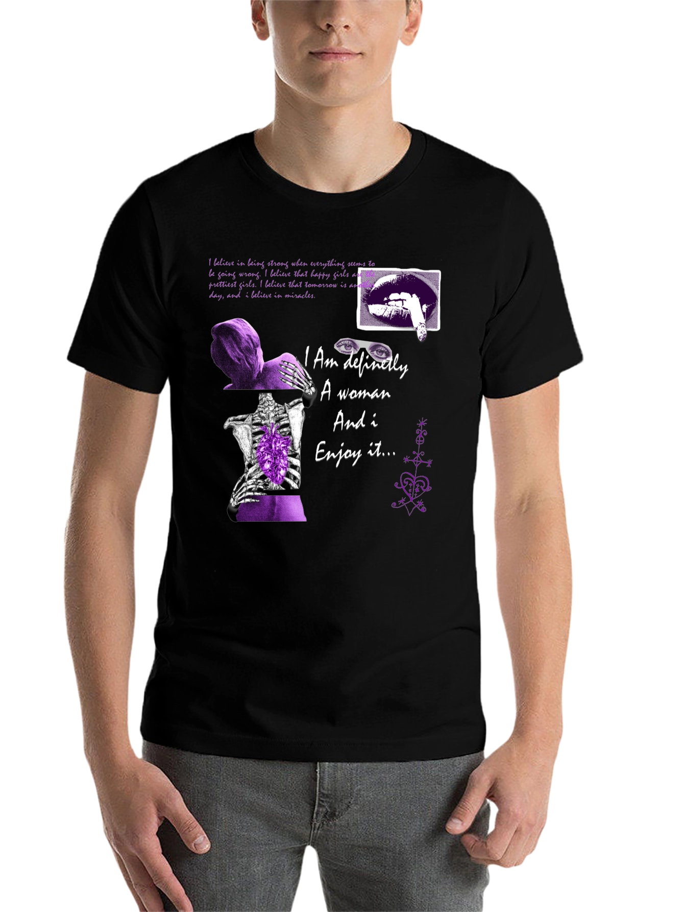 Black Edgy Purple Graphic Tee - "I Am Definitely A Woman" view 7