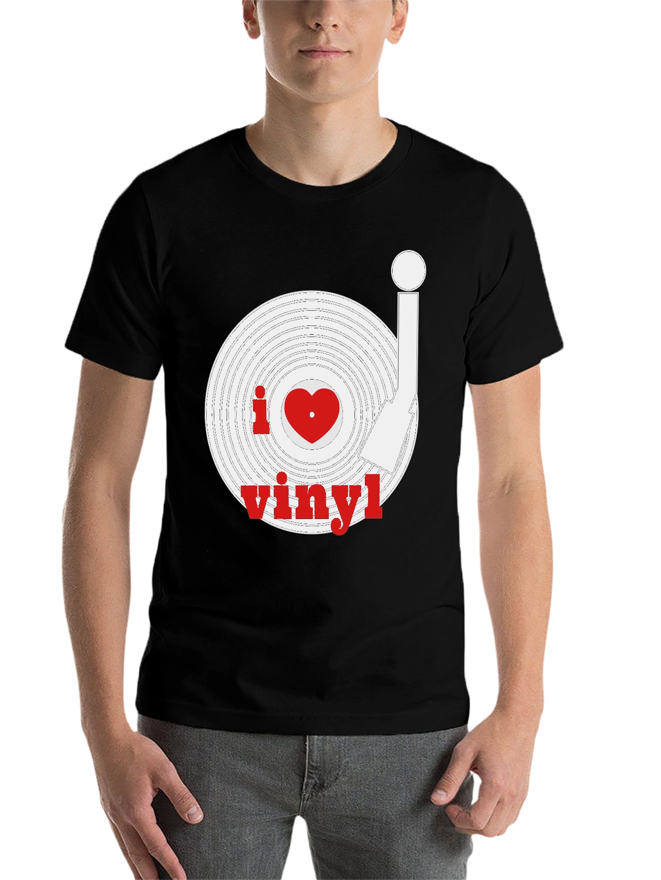 Black I Heart Vinyl Record Black T-Shirt view 7