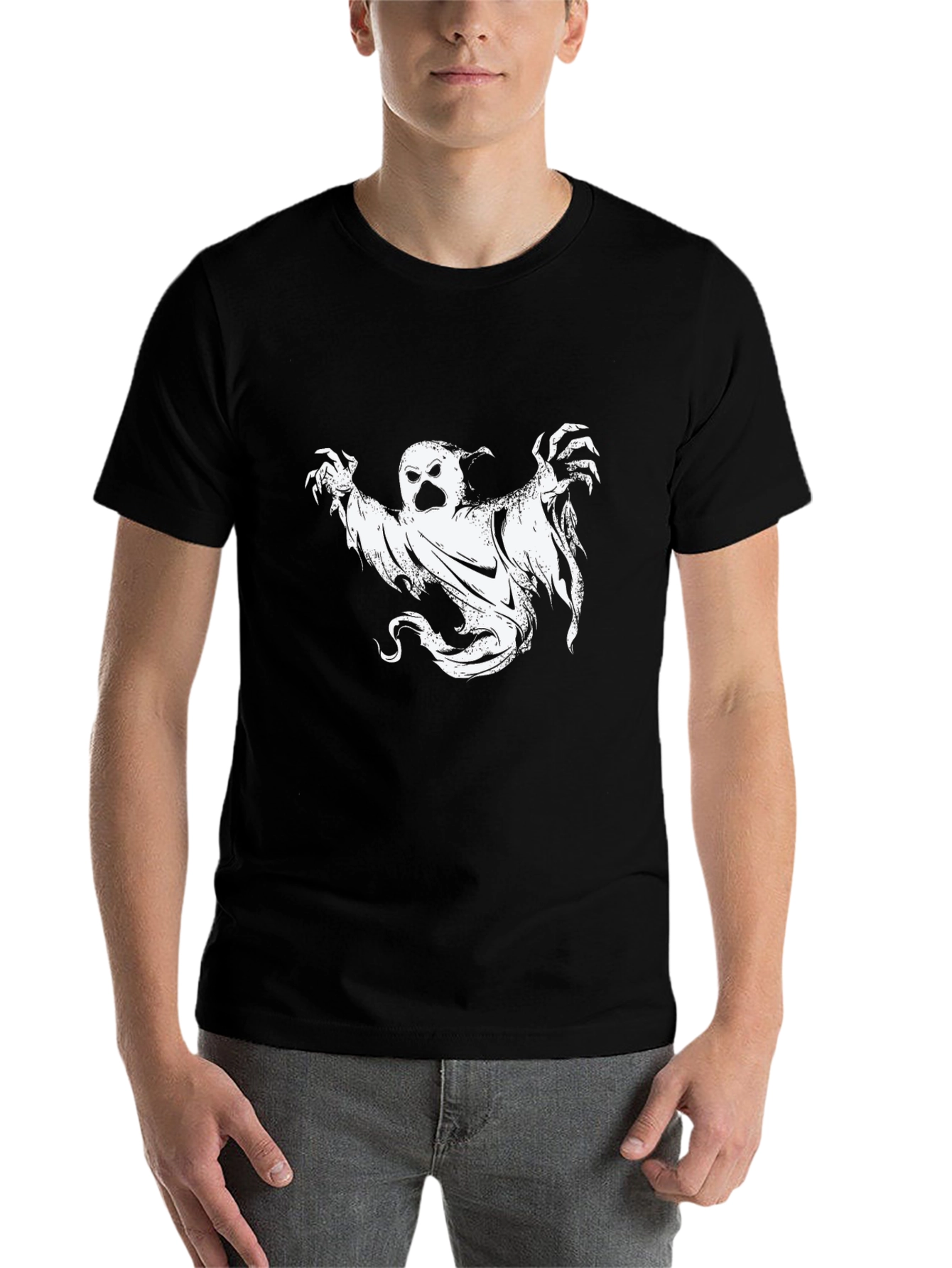 Black Ghost Graphic Tee - Men's Black Halloween T-Shirt view 7