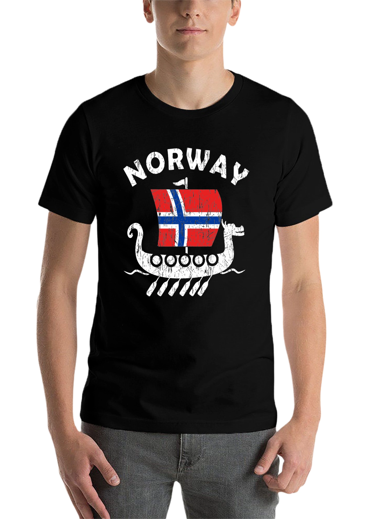 Norway Viking Ship T-Shirt - Men's Black Tee - 7