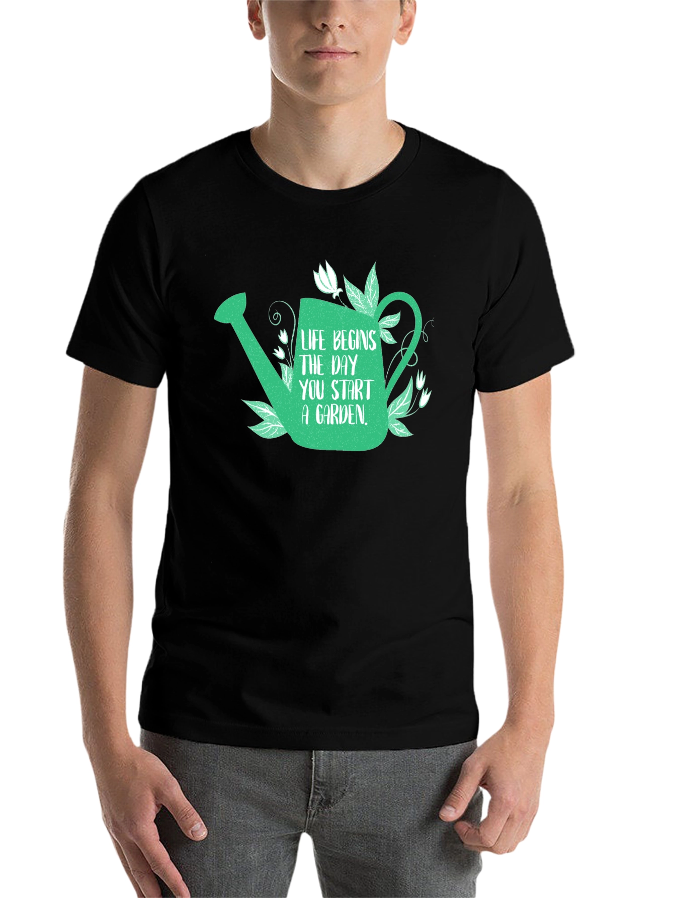 Black Gardening T-Shirt - Life Begins In the Garden view 7