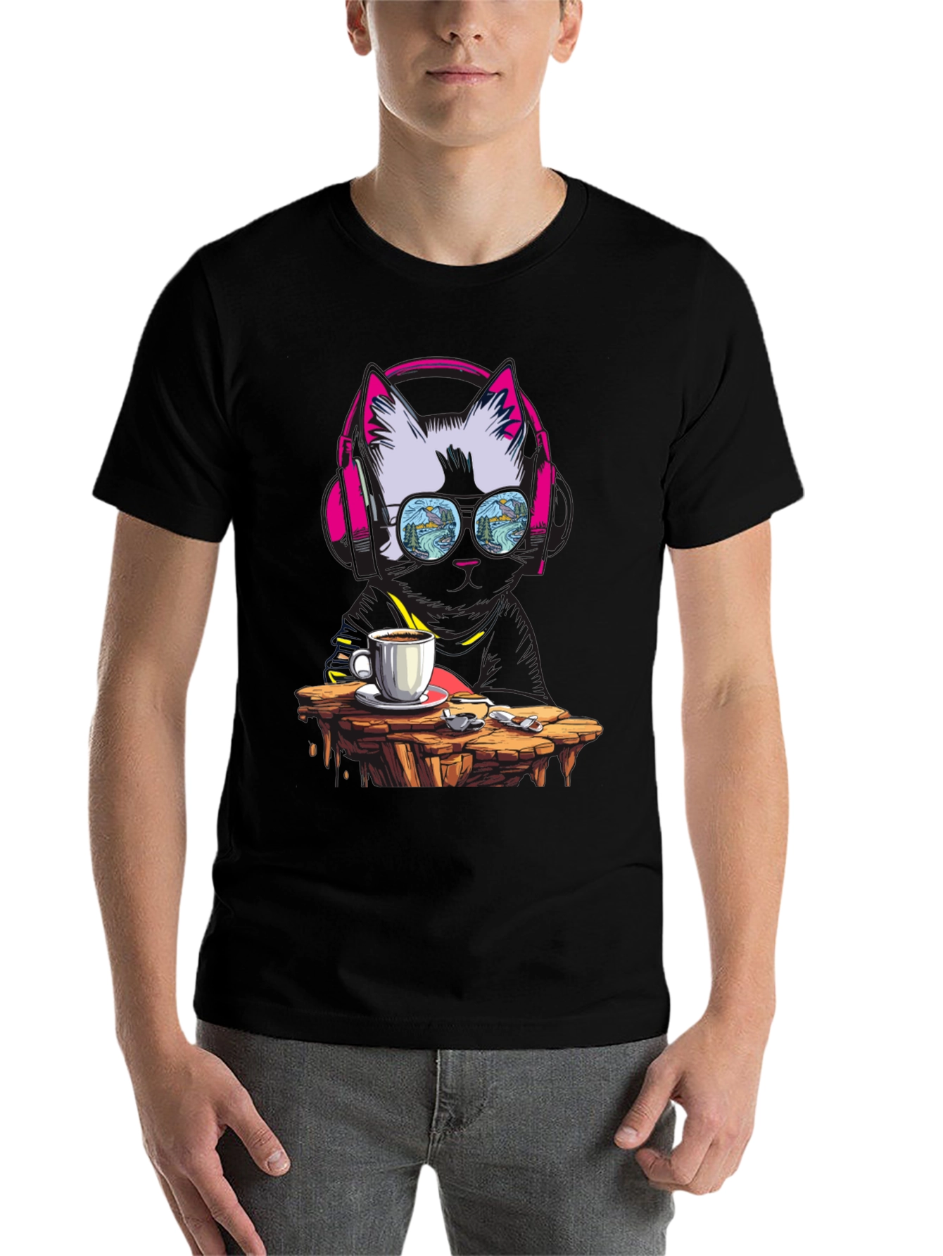 Black Cool Cat Coffee T-Shirt - DJ Kitty Tee view 7