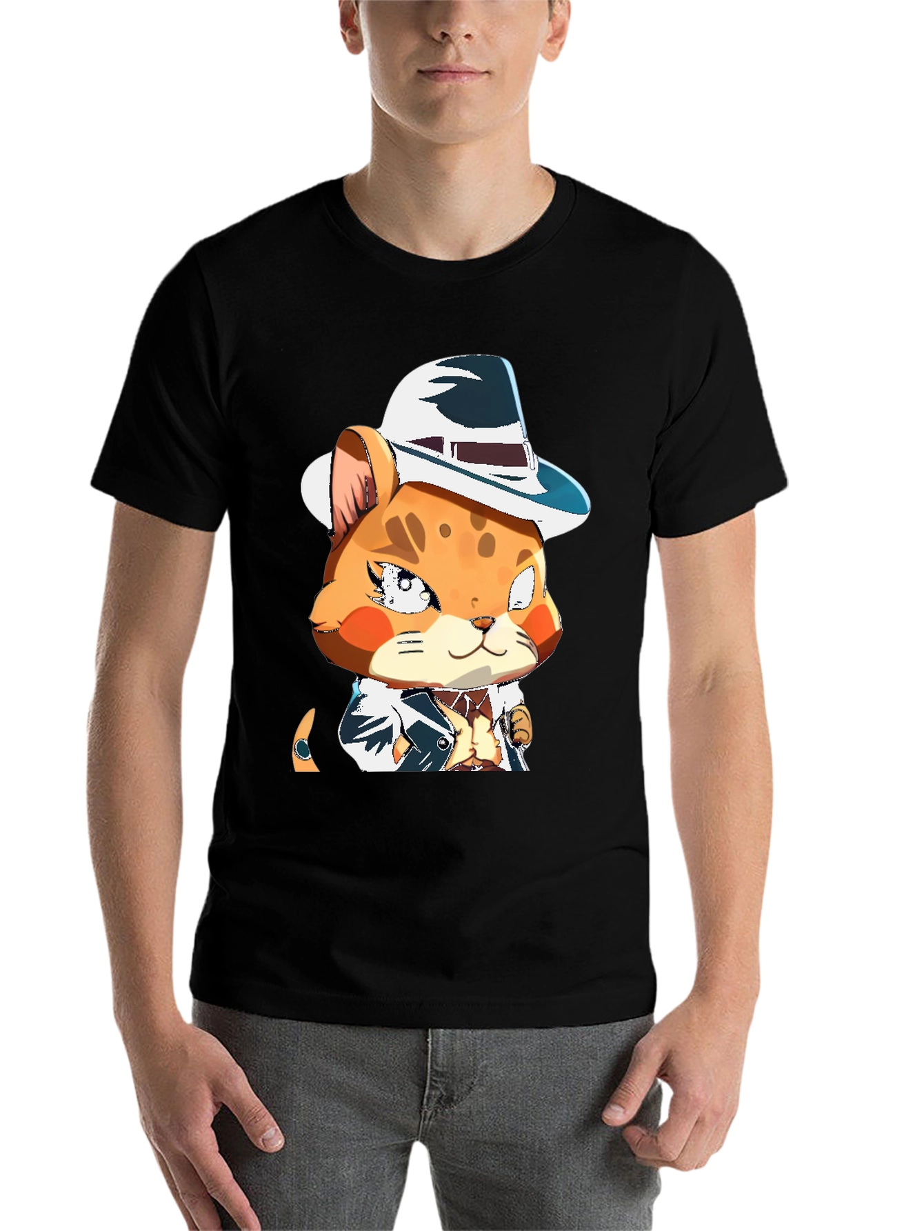 Black Cool Cat in a Hat T-Shirt view 7