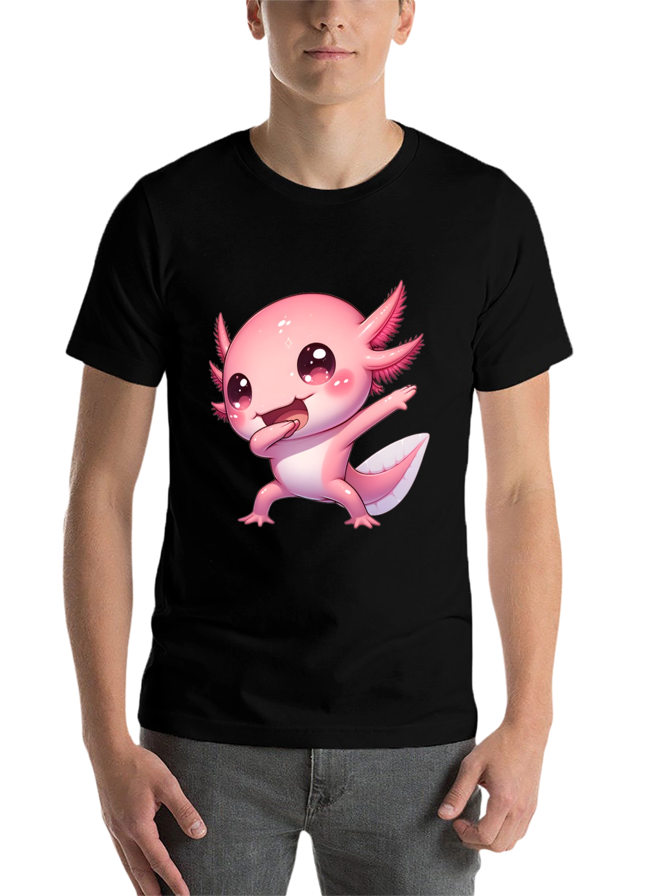 Black Cute Cartoon Axolotl Graphic Tee view 7