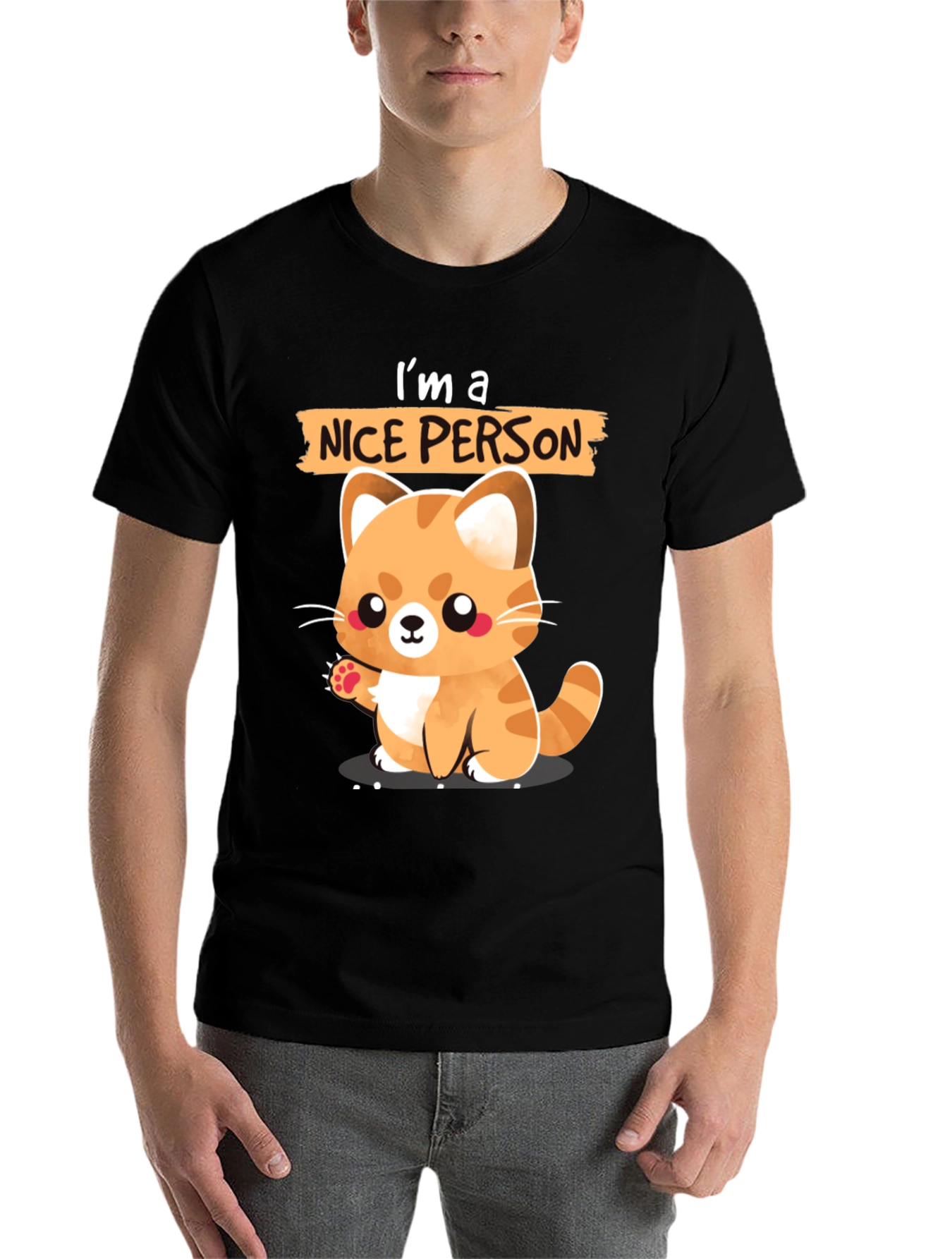 Black Cute Cat Lover T-Shirt - I'm a Nice Person view 7