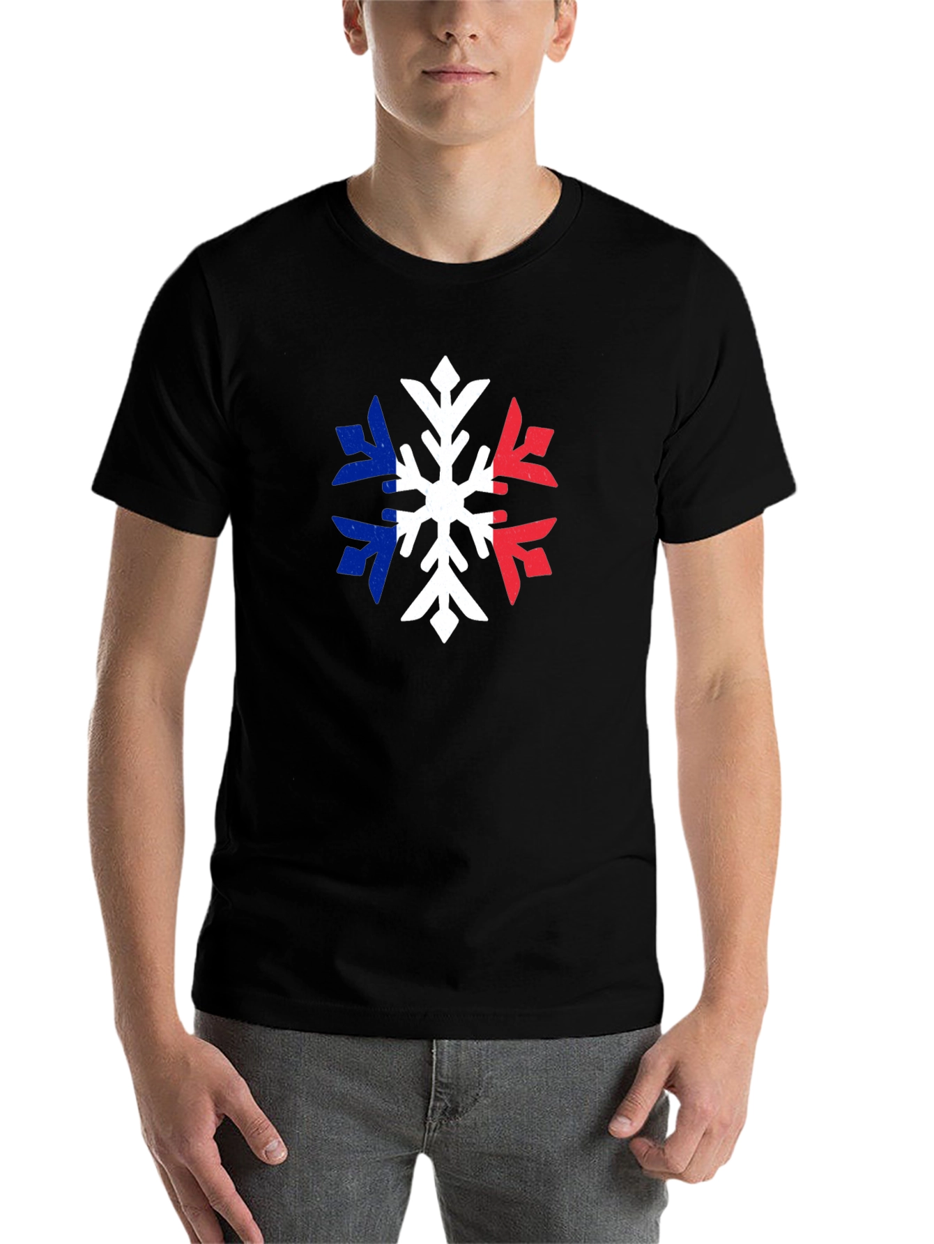 Black French Flag Snowflake T-Shirt view 7