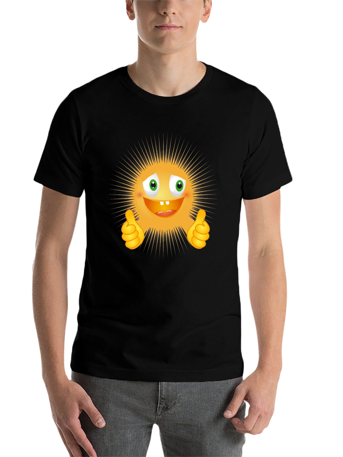 Black Funny Smiley Face Thumbs Up Graphic T-Shirt view 7