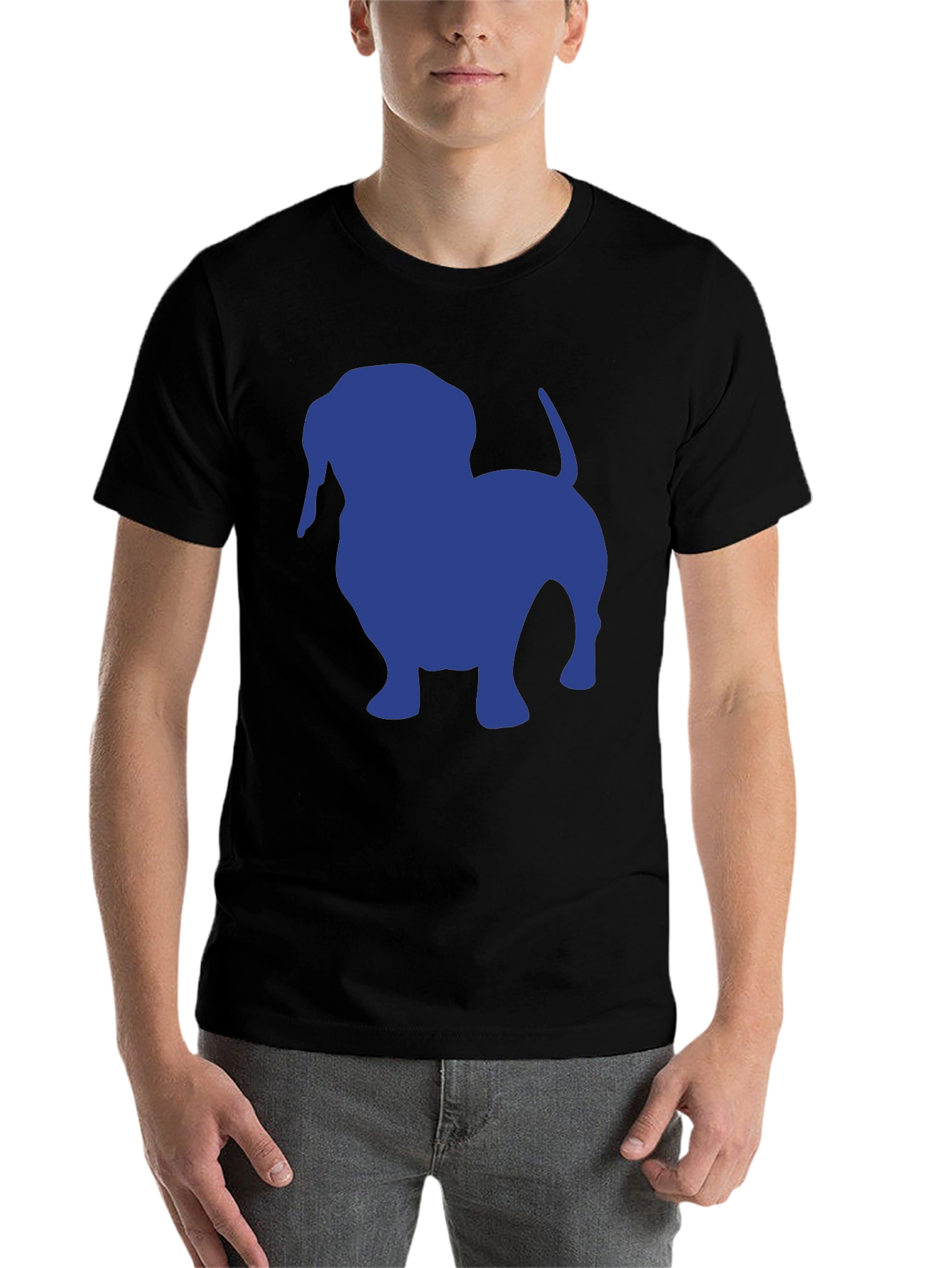 Black Dachshund Silhouette Tee - Black Cotton Casual T-Shirt view 7