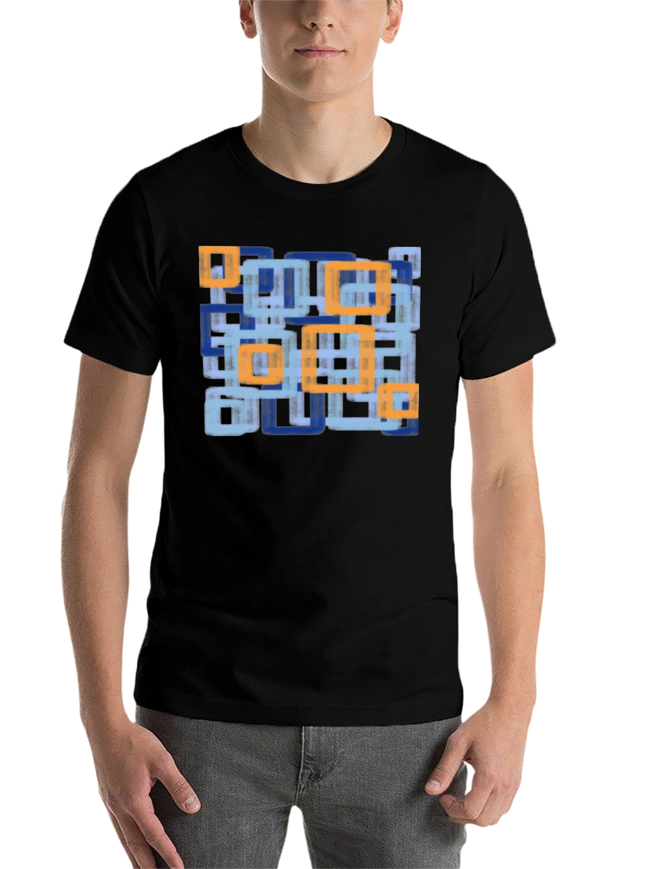 Black Modern Abstract Geometric T-Shirt view 7