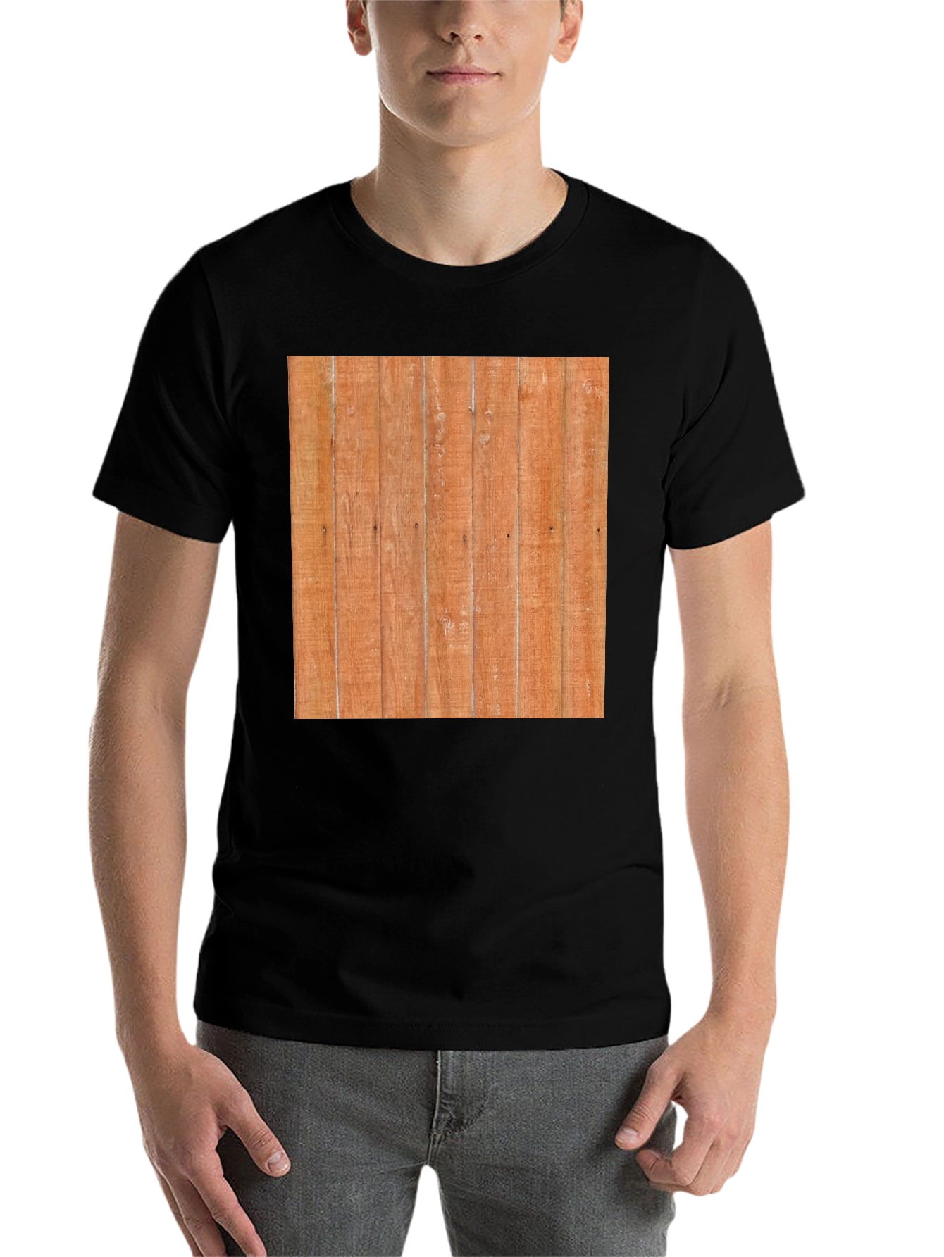 Black Wood Panel Graphic Tee - Unique Design, Black Shirt view 7