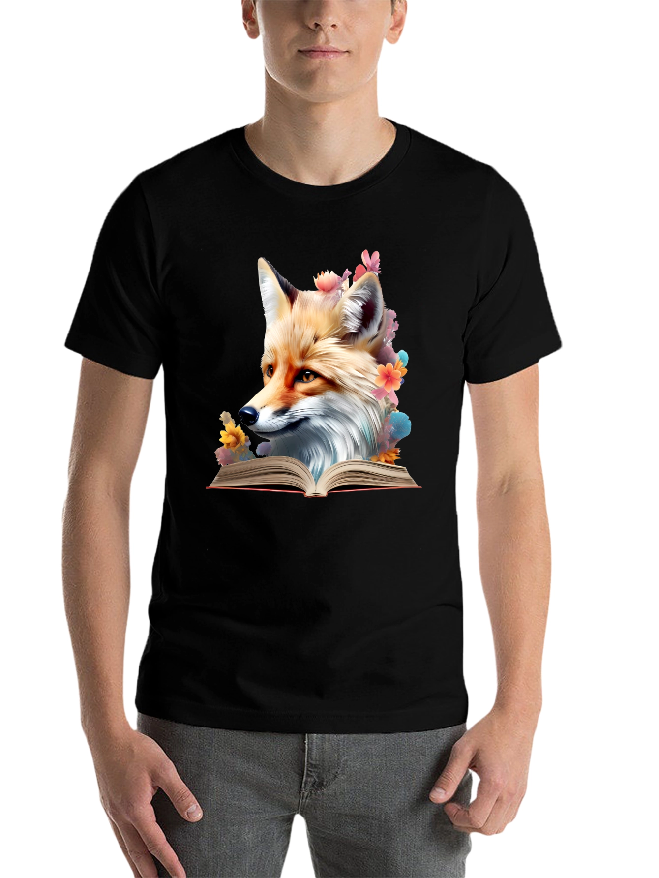 Black Fox Reading Book T-Shirt - Unique Animal Lover Tee view 7