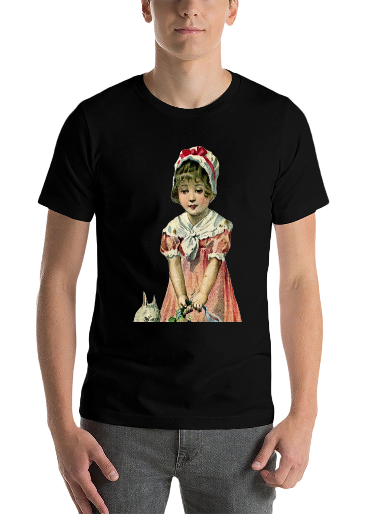 Black Vintage Girl with Rabbit T-Shirt view 7