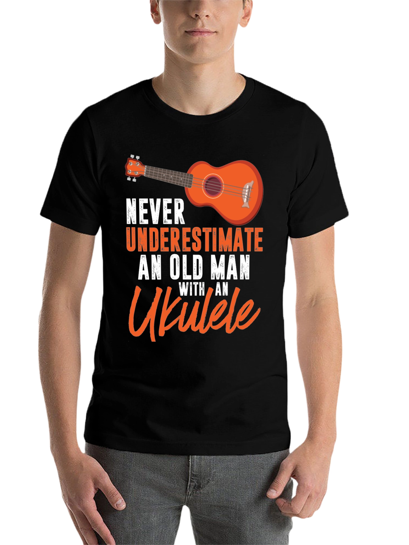 Black Ukulele Old Man T-Shirt - Music Lover Gift view 7